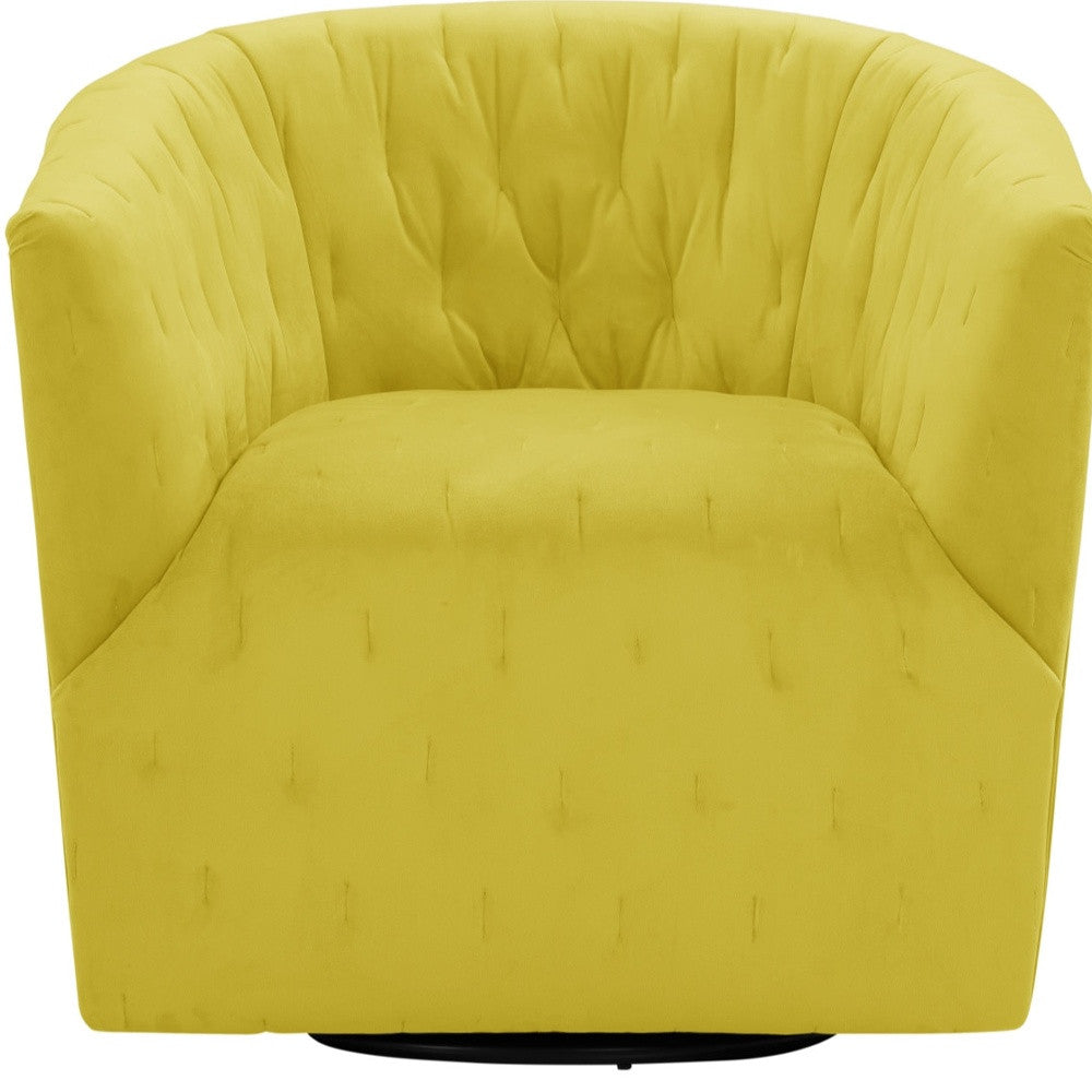 31" Yellow And Black Velvet Tufted Swivel Barrel Chair