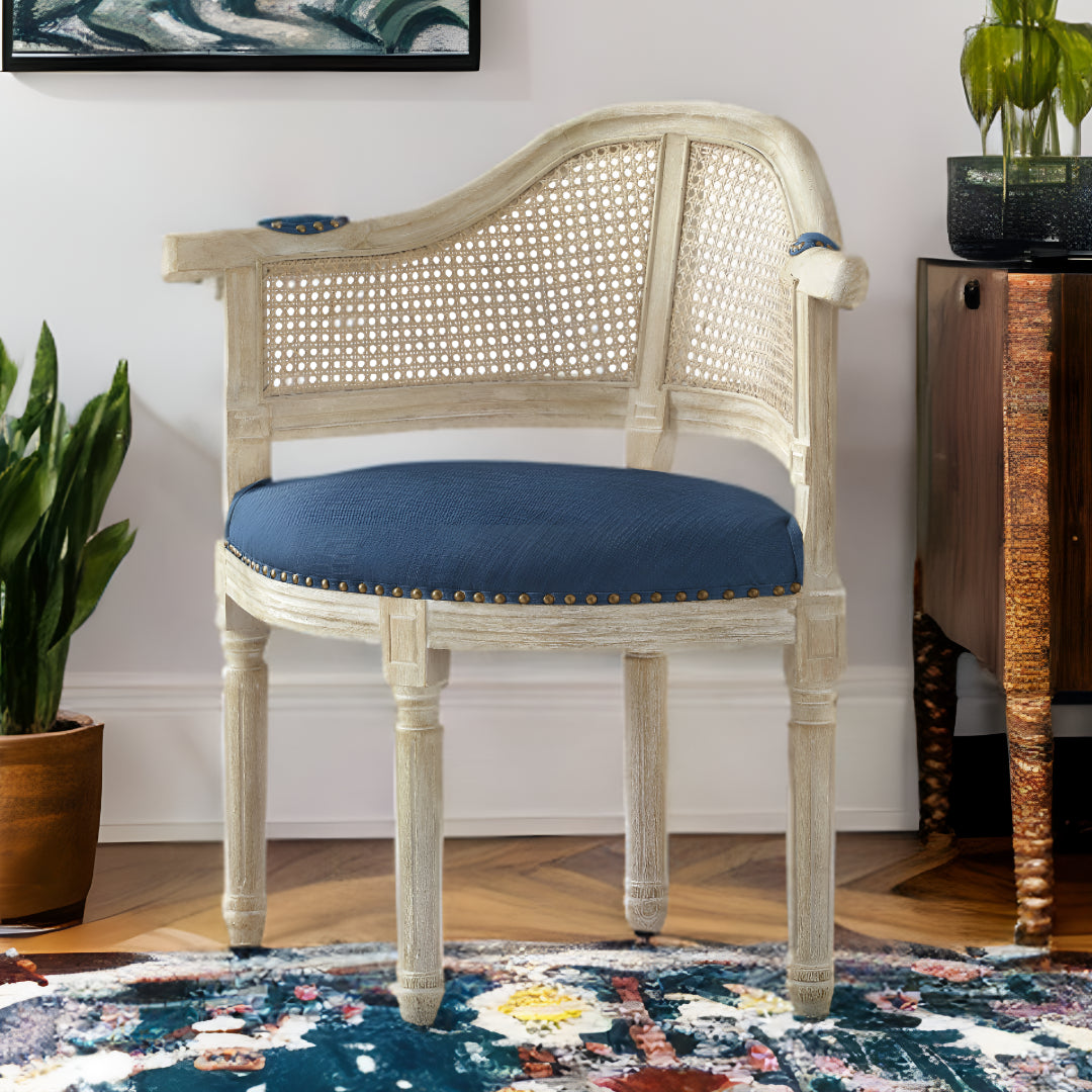 24" Cream And Beige Linen Arm Chair