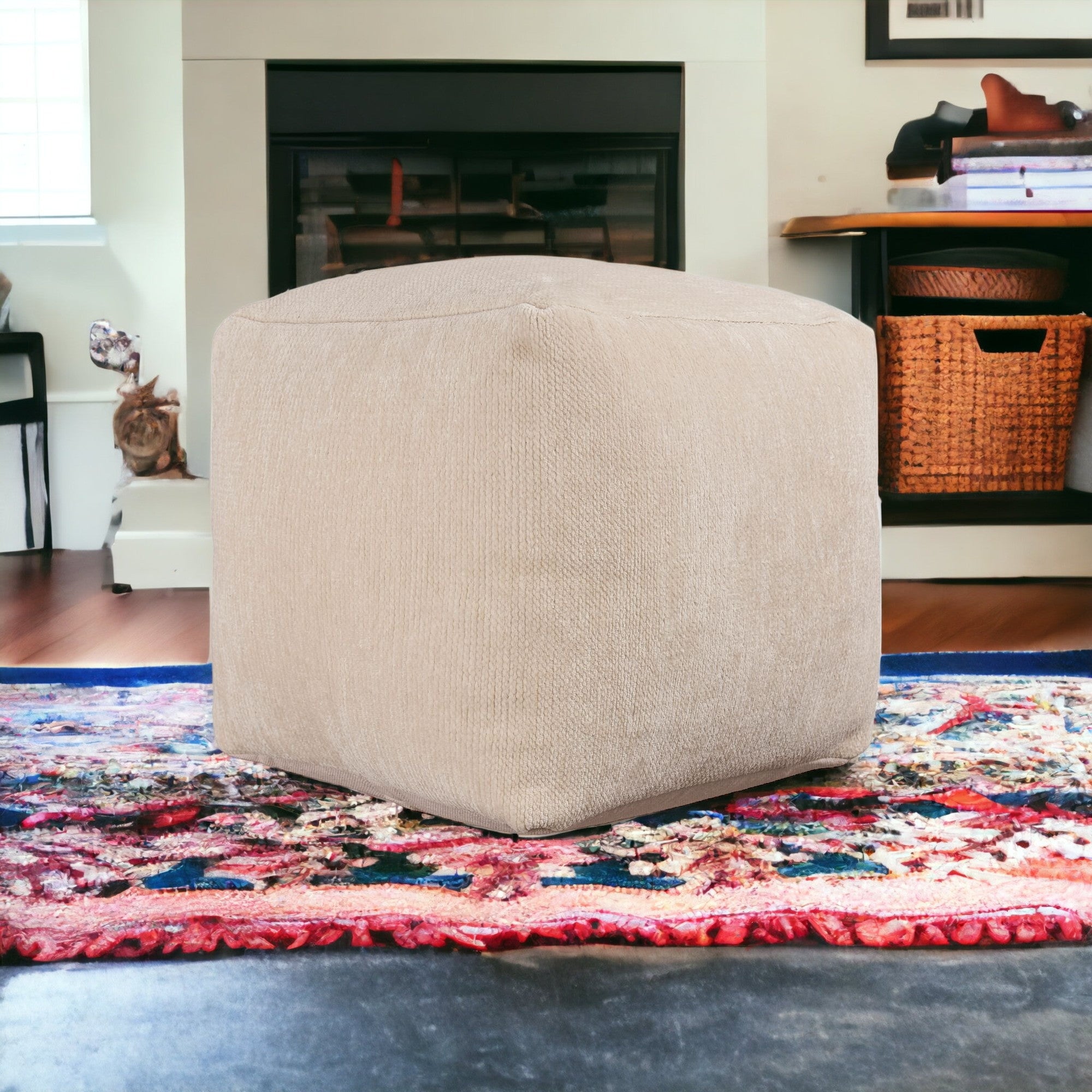 18" Gray Chenille Cube Pouf Ottoman