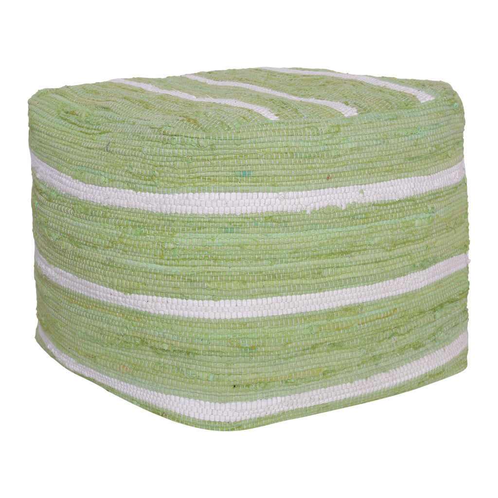 18" Green Cotton Cube Striped Pouf Ottoman