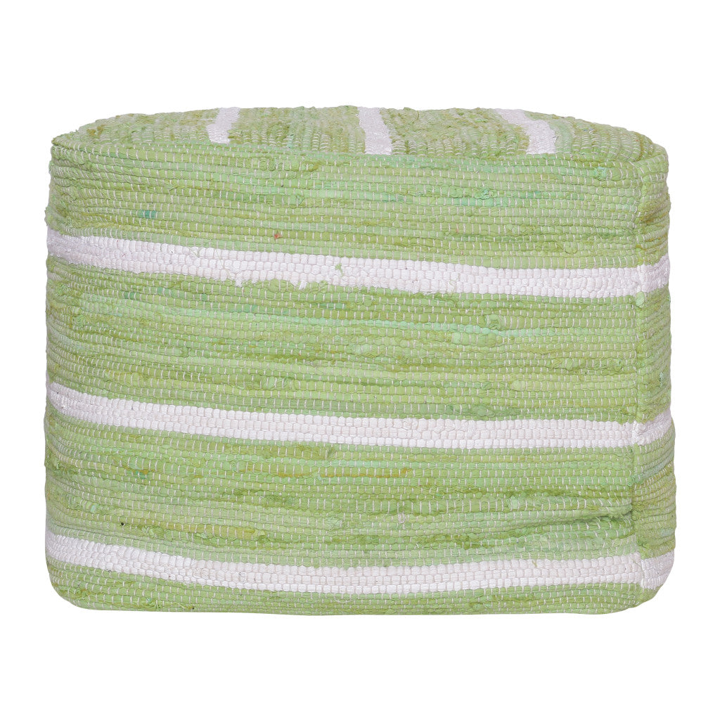 18" Green Cotton Cube Striped Pouf Ottoman