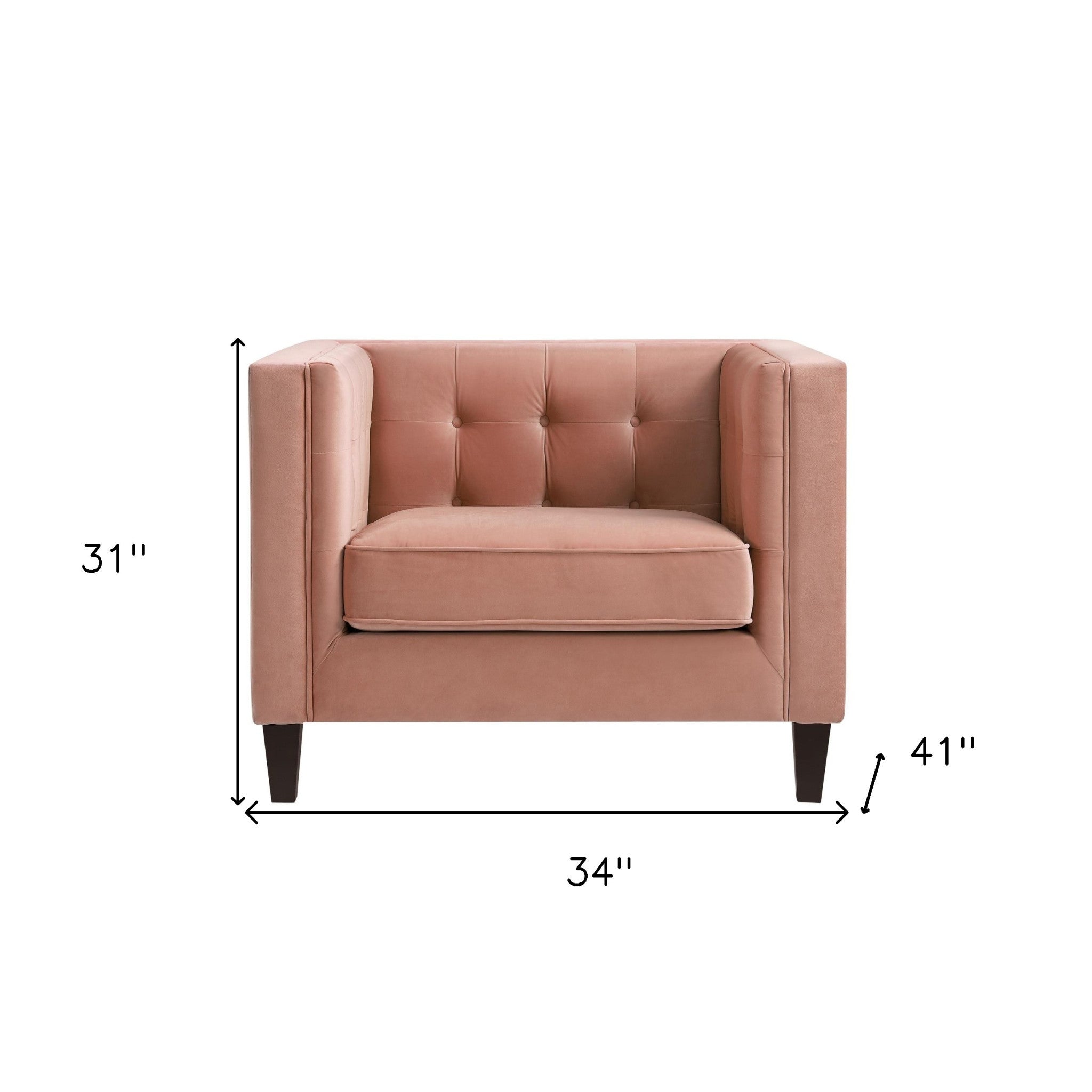 34" Blush And Black Velvet Tufted Club Chair