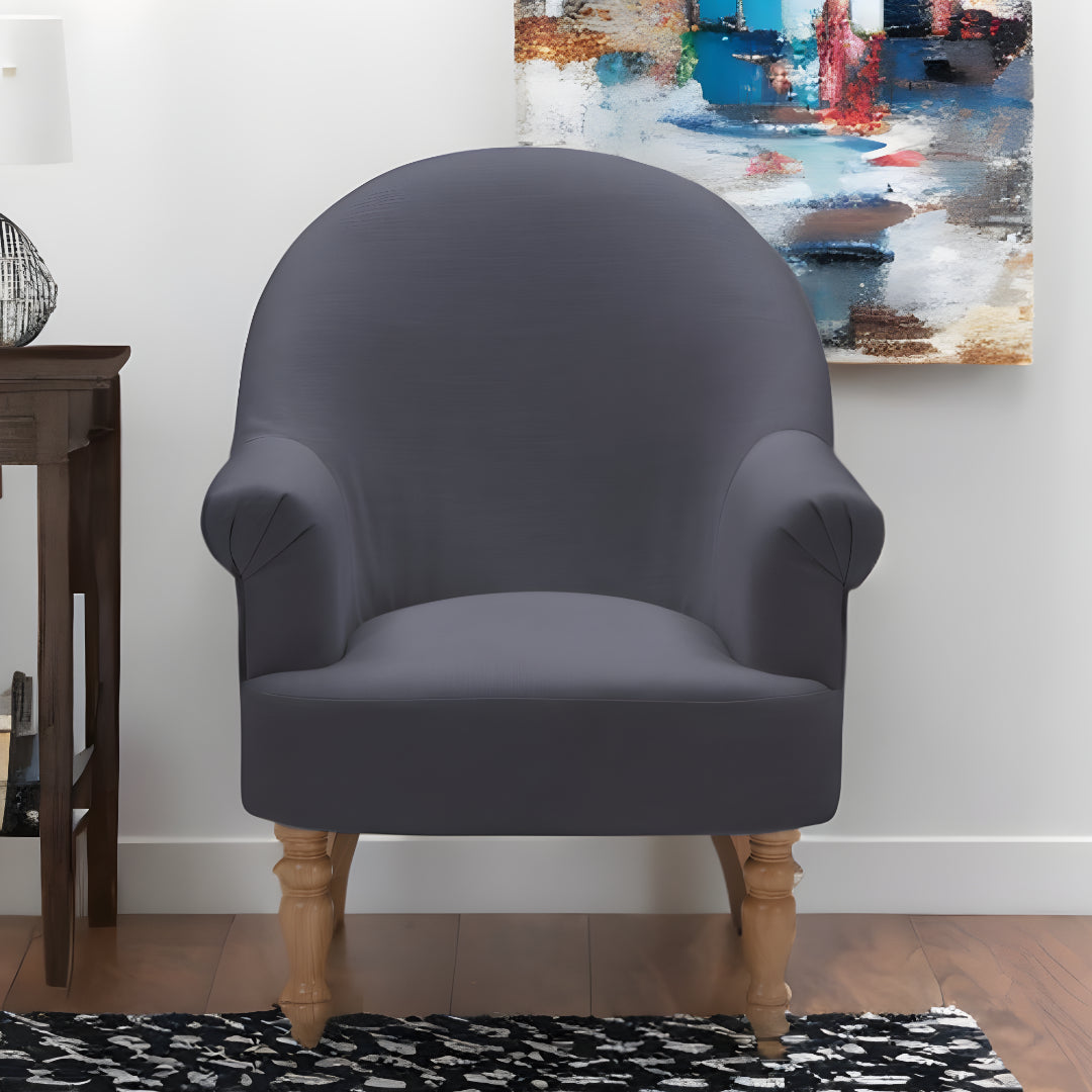 33" Dark Gray And Brown Linen Arm Chair