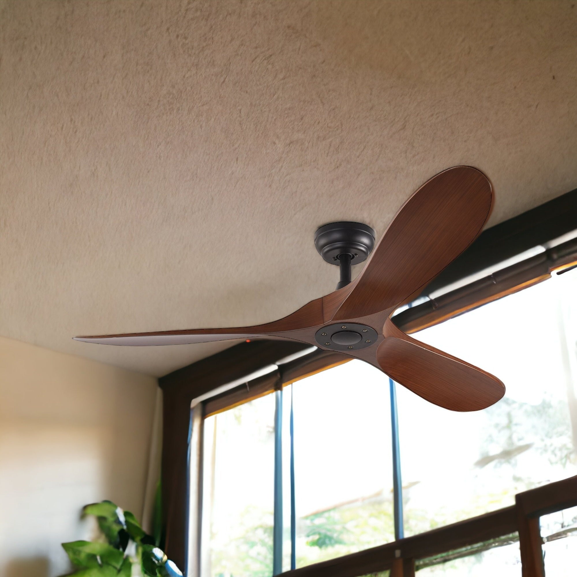 52" Black And Brown Propeller Three Blade Remote Control Integrated Light Ceiling Fan