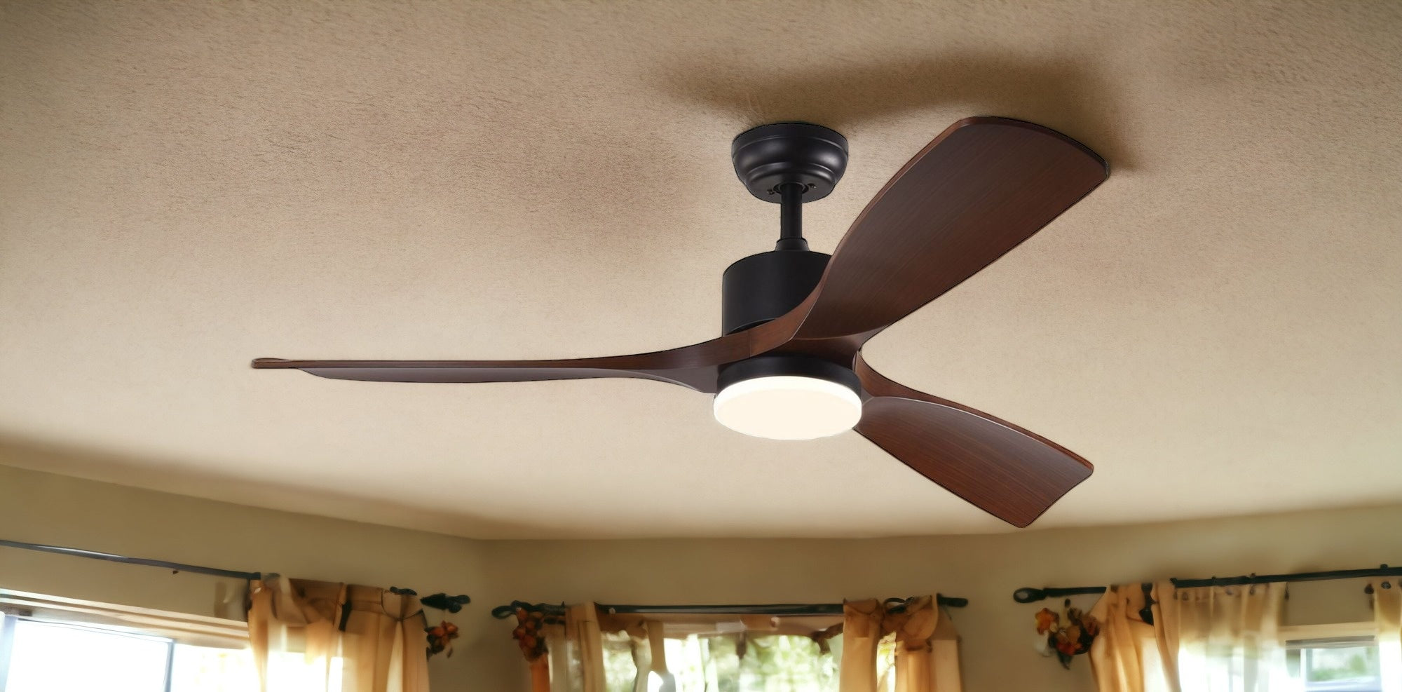 52" Black And Brown Propeller Three Blade Dimmable Remote Control Integrated Light Ceiling Fan