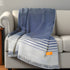 Blue and Gray Woven Microfiber Striped Throw Blanket with Fringe