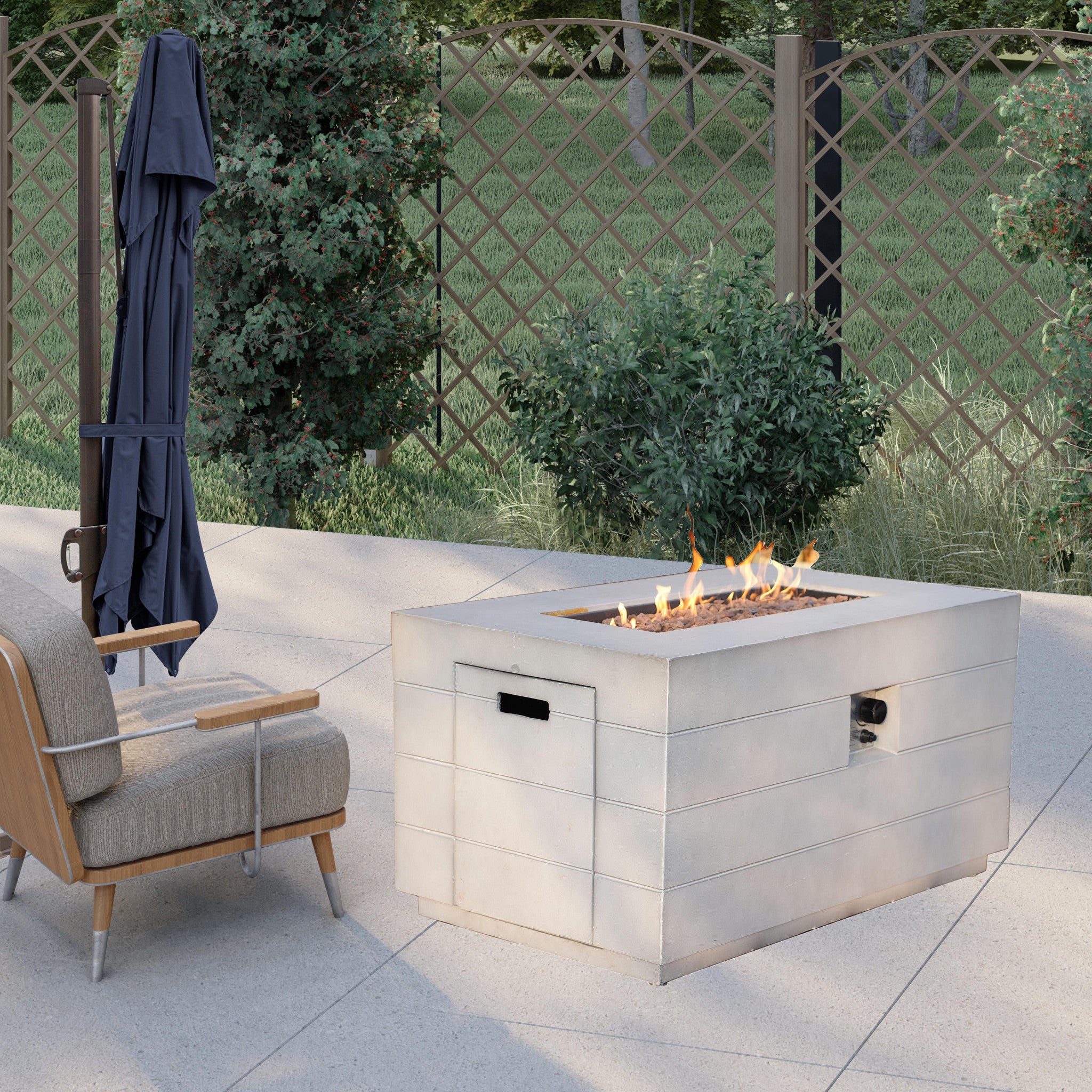 28" Gray Aluminum Natural gas Rectangular Fire pit table With Cover