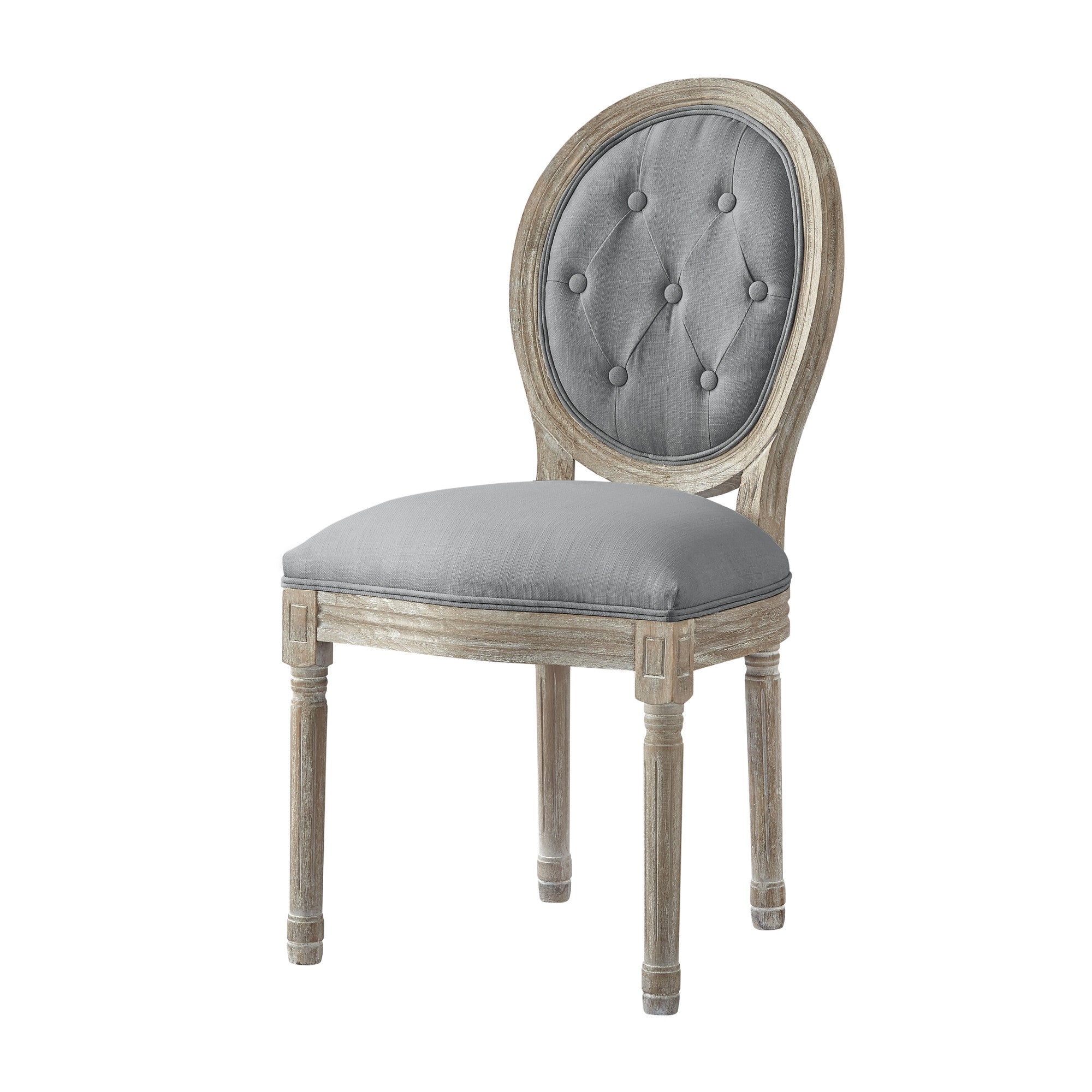 Tufted Navy Blue and Brown Upholstered Linen Dining Side Chair