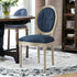 Tufted Navy Blue and Brown Upholstered Linen Dining Side Chair