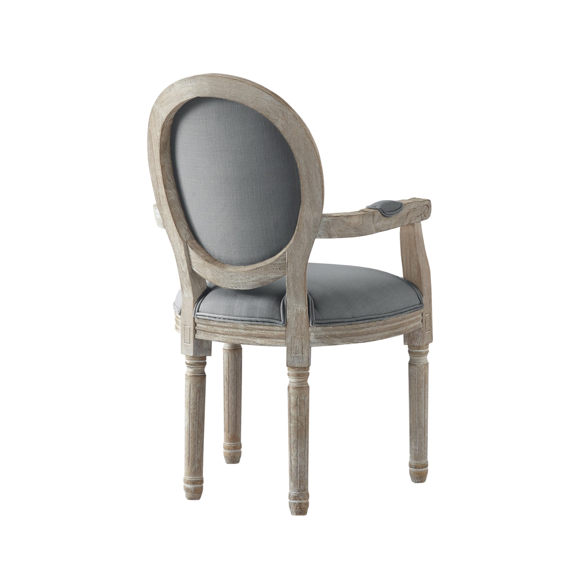 Tufted Navy Blue and Brown Upholstered Linen Dining Arm Chair