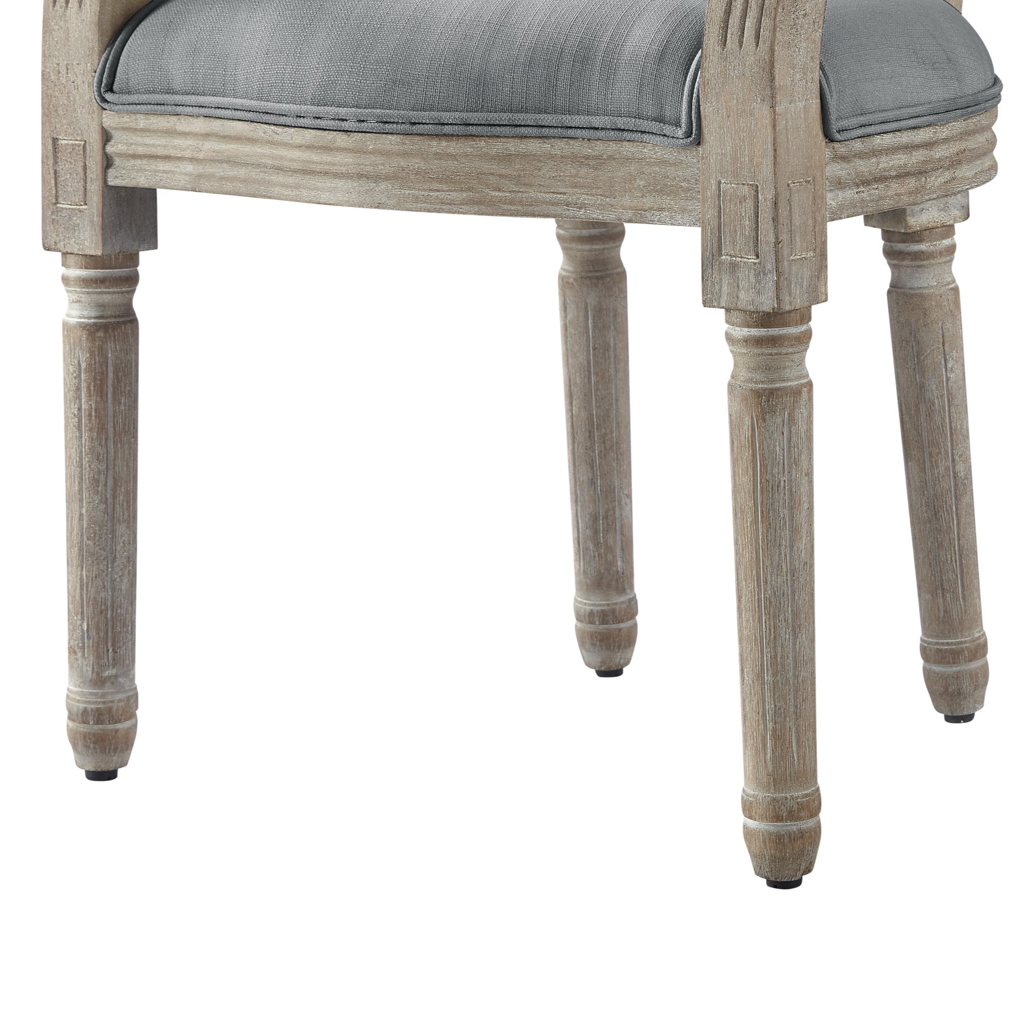 Tufted Navy Blue and Brown Upholstered Linen Dining Arm Chair