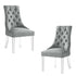 Set of Two Tufted Light Gray and Clear Upholstered Linen Dining Side Chairs