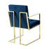 Set of Two Tufted Navy Blue and Gold Upholstered Velvet Dining Arm Chairs