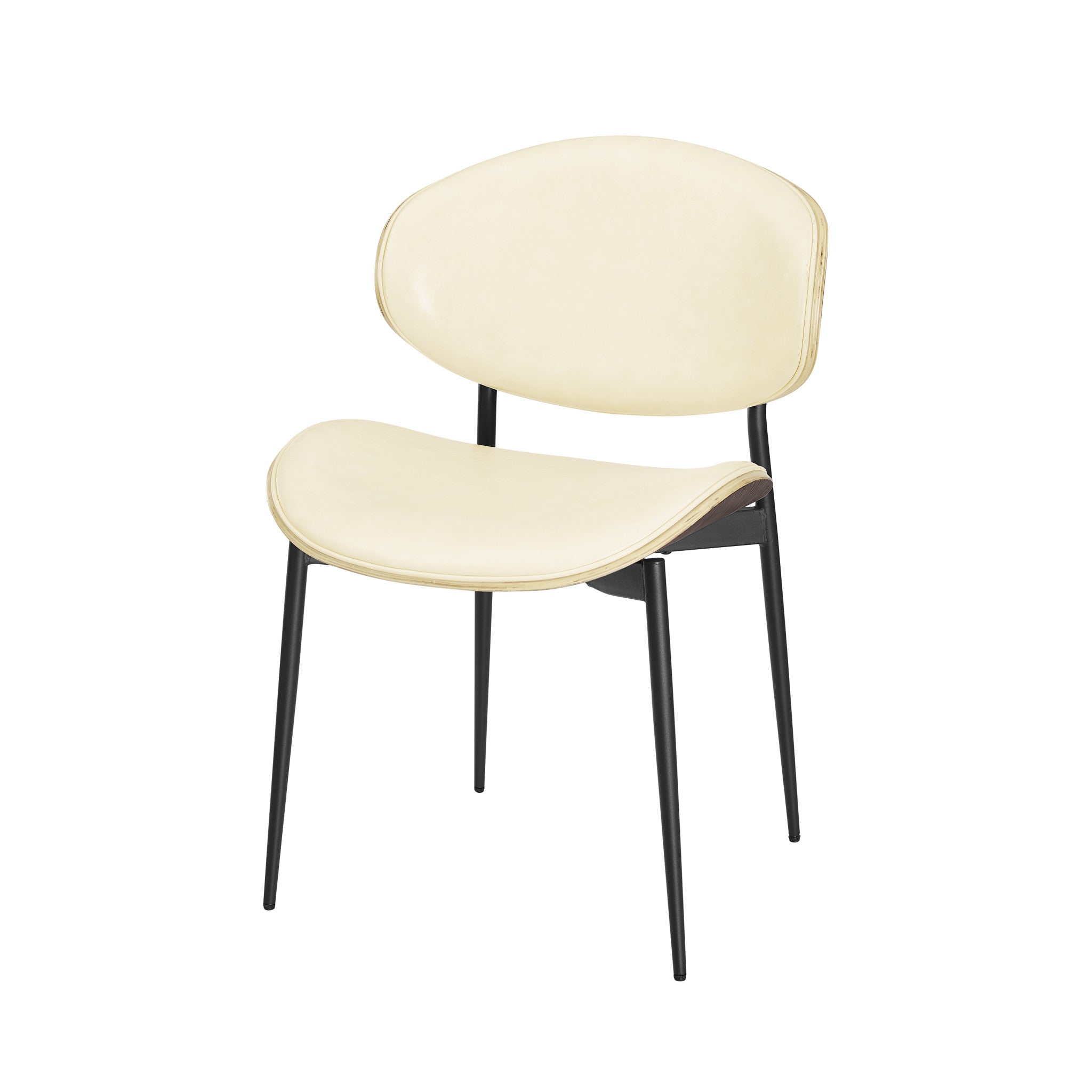 Set of Two Off White And Black Upholstered Faux Leather Curved Back Dining Side Chairs