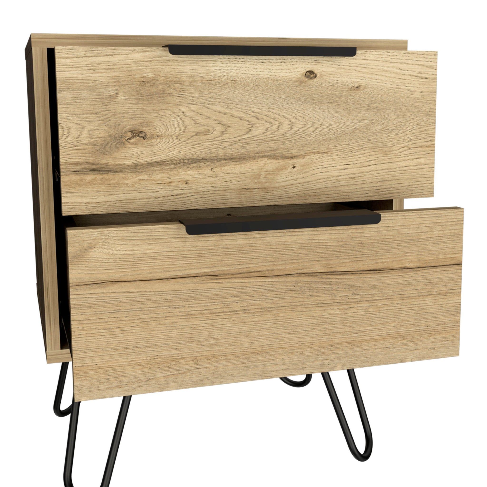 22" Oak Two Drawer Faux Wood Nightstand