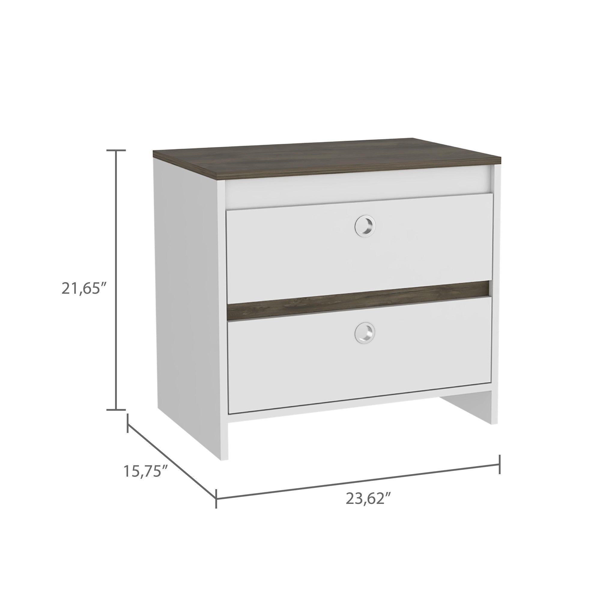 22" White Two Drawer Faux Wood Nightstand