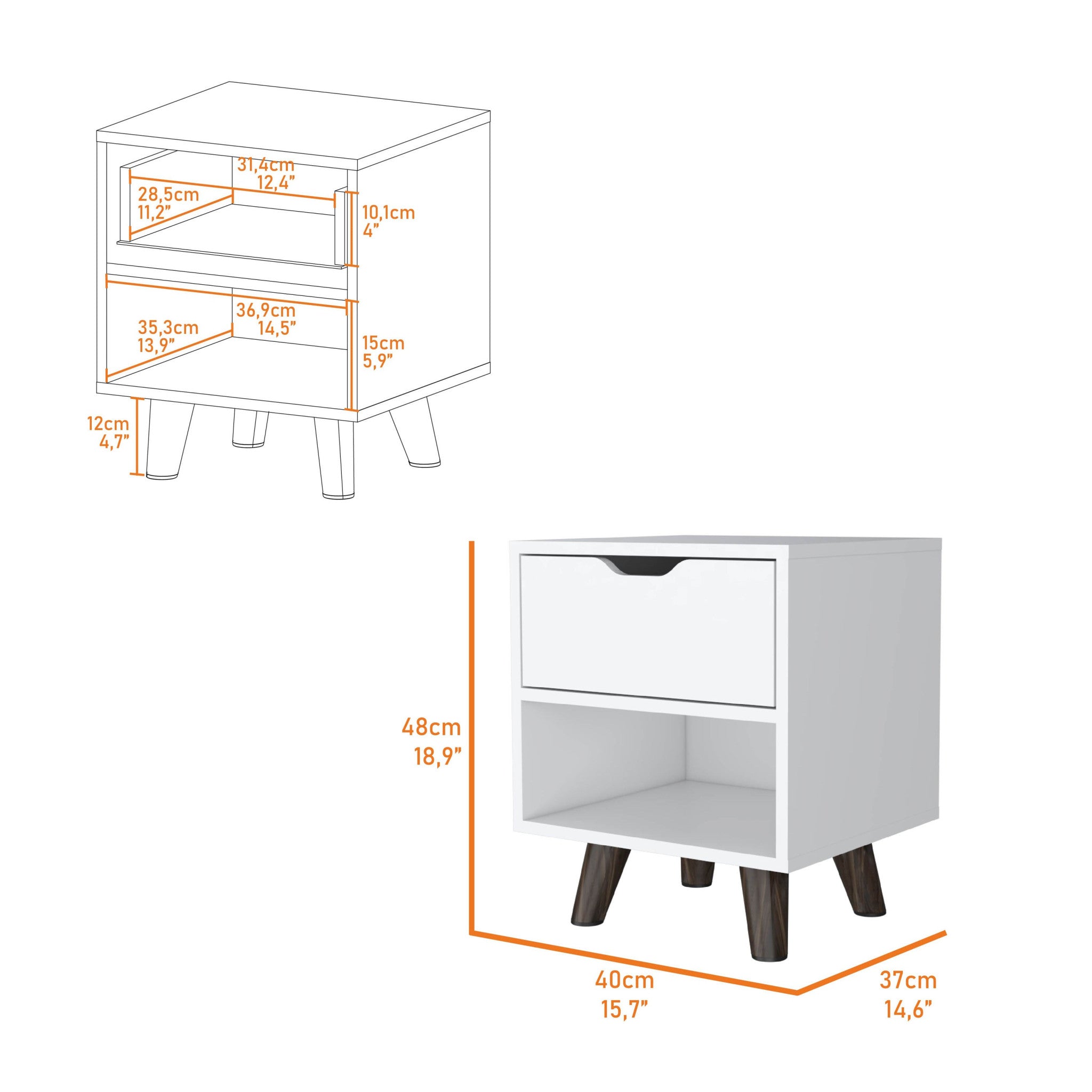 19" White One Drawer Faux Wood Nightstand