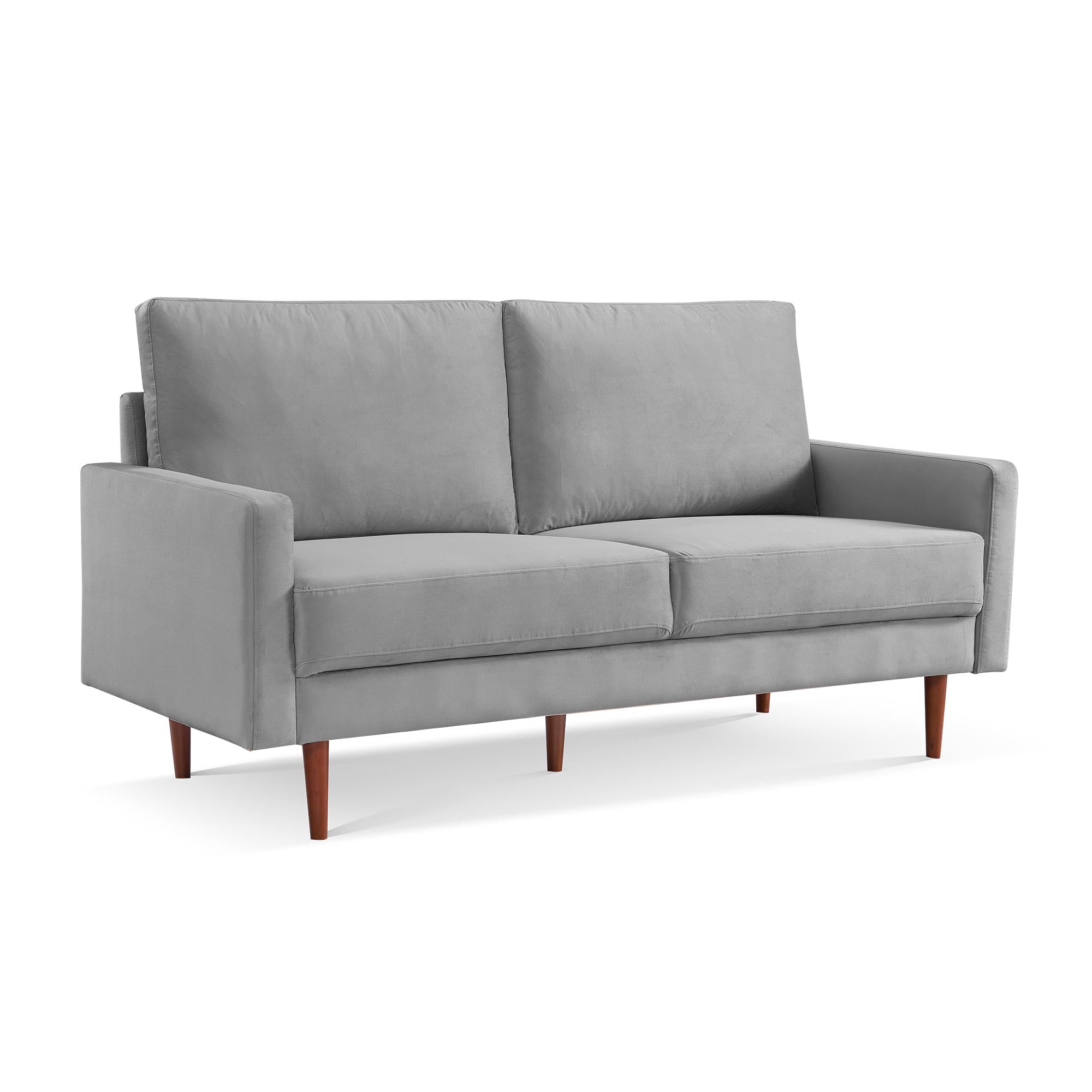 69" Gray Velvet Sofa With Dark Brown Legs