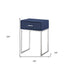 24" Silver Metallic and Navy Blue End Table with Drawer