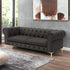 87" Brown Faux Leather Chesterfield Sofa With Gold Legs