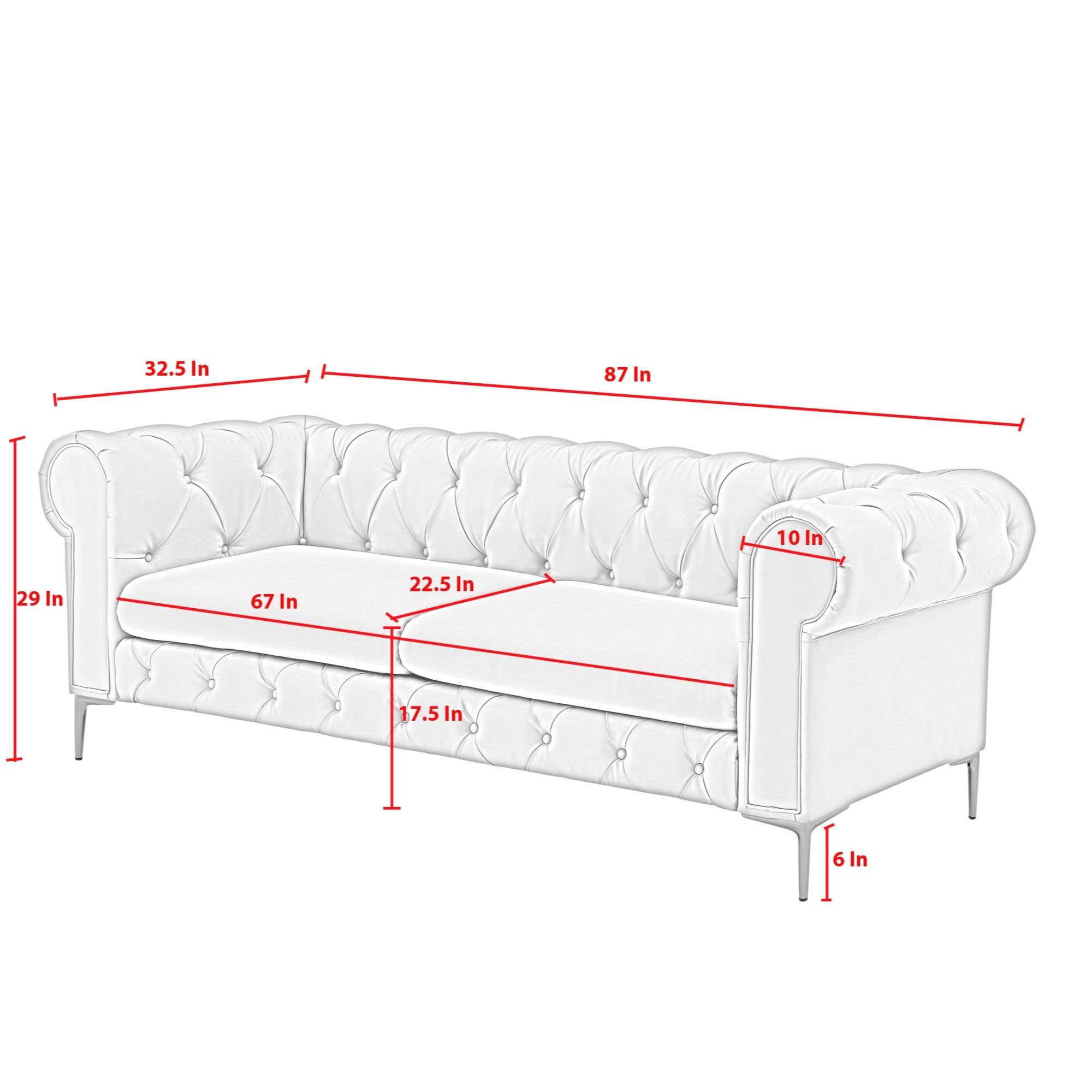 87" Brown Faux Leather Chesterfield Sofa With Gold Legs