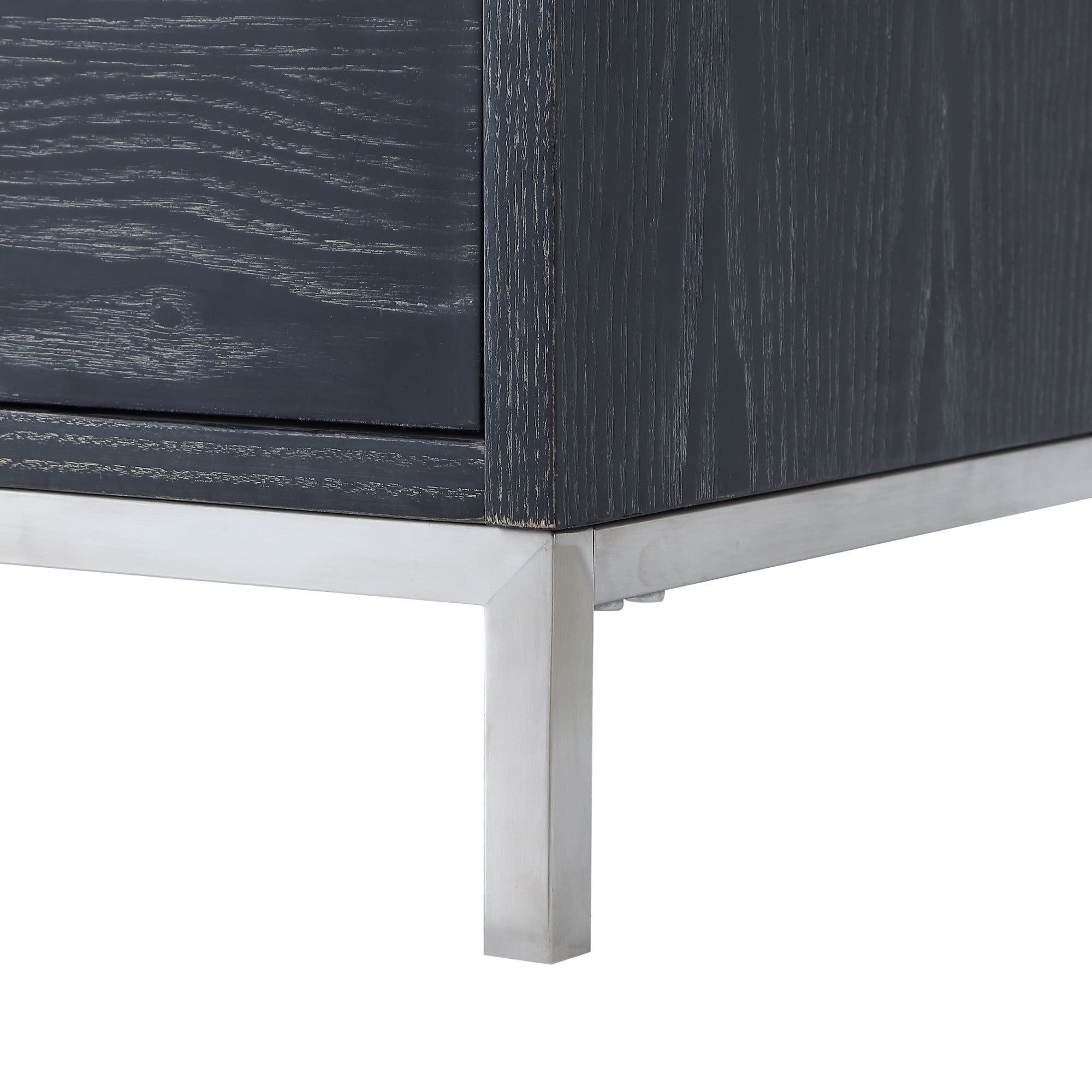 24" Silver Metallic and Black Veneer End Table with Three Drawers