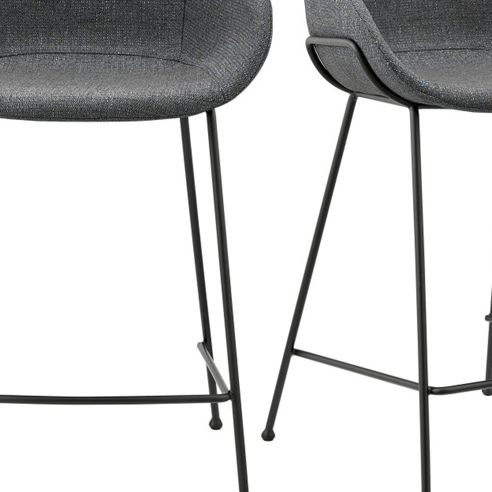 Set of Two 26" Gray And Black Steel Low Back Counter Height Bar Chairs