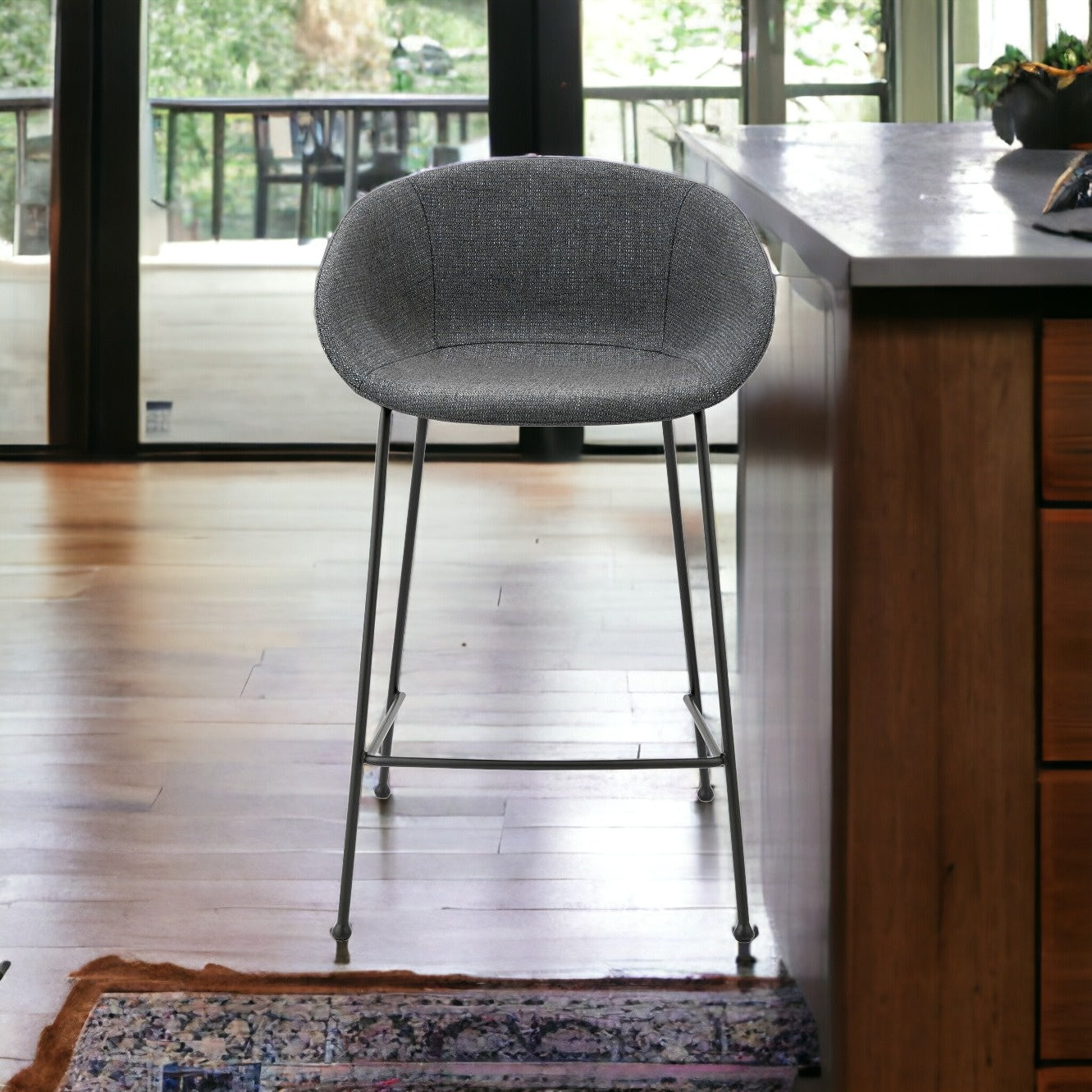 Set of Two 26" Gray And Black Steel Low Back Counter Height Bar Chairs