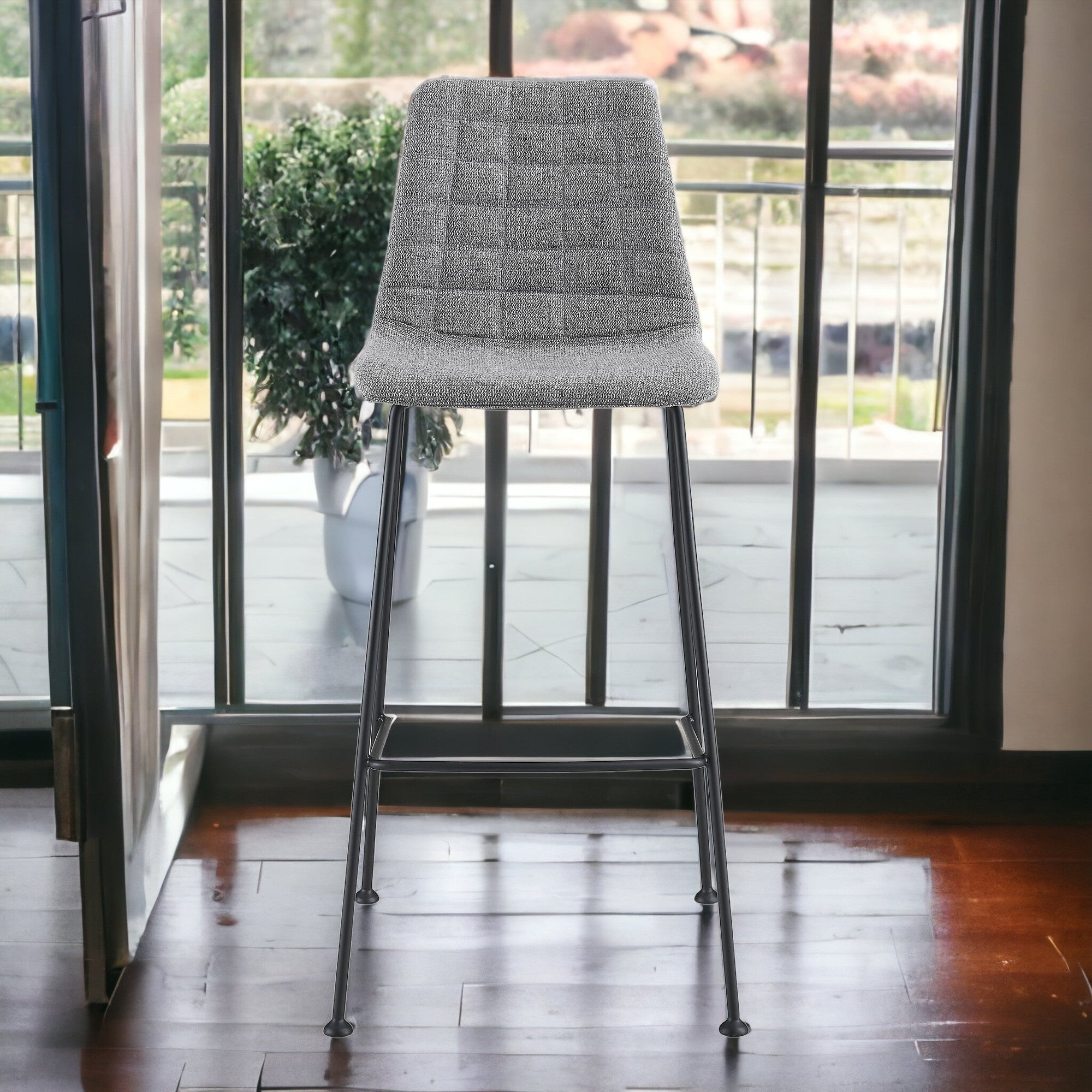 Set of Two 30" Light Gray And Black Steel Low Back Bar Height Bar Chairs