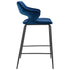 26" Blue And Black Velvet And Steel Low Back Counter Height Bar Chair