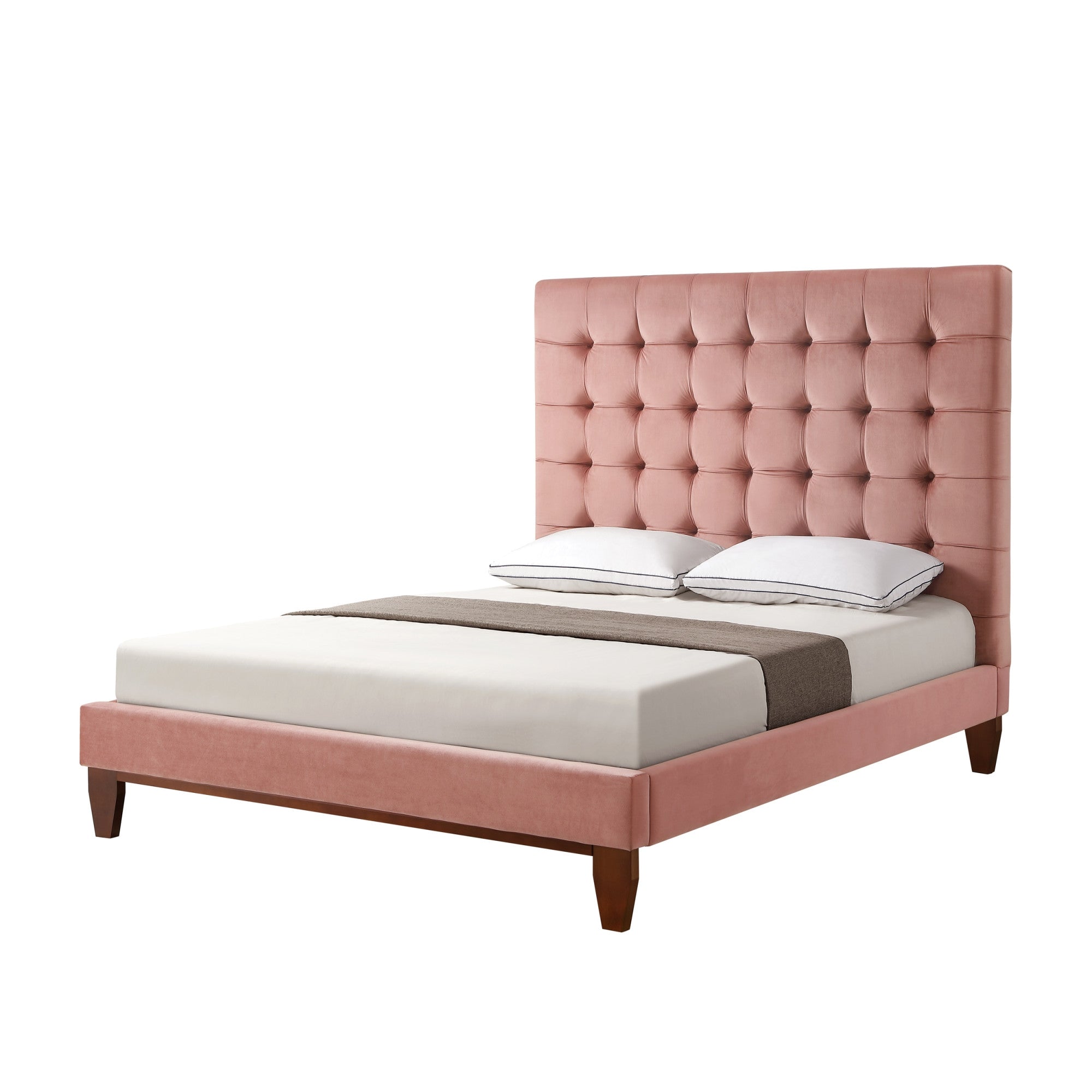 Gray Solid Wood Full Tufted Upholstered Velvet Bed