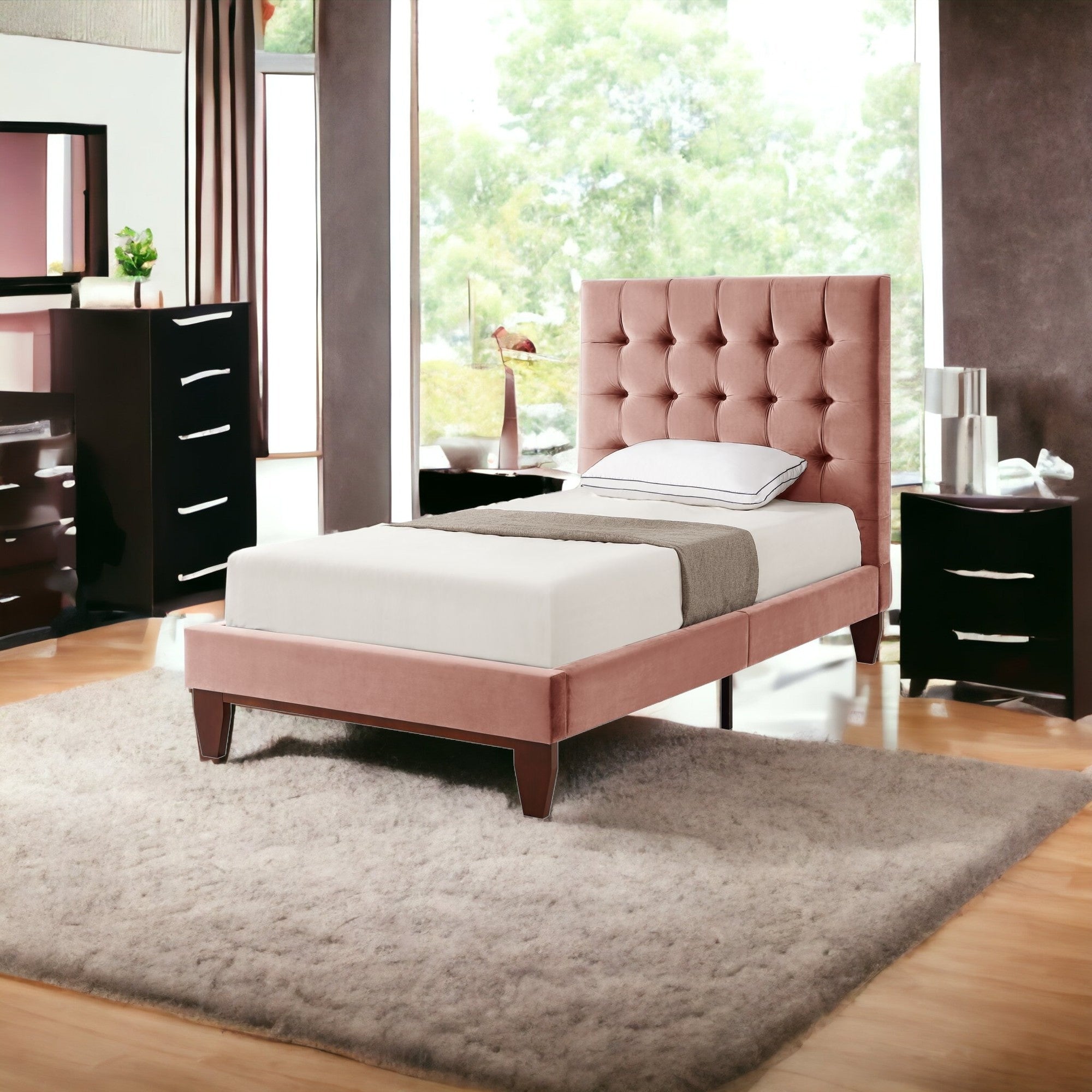 Gray Solid Wood Full Tufted Upholstered Velvet Bed