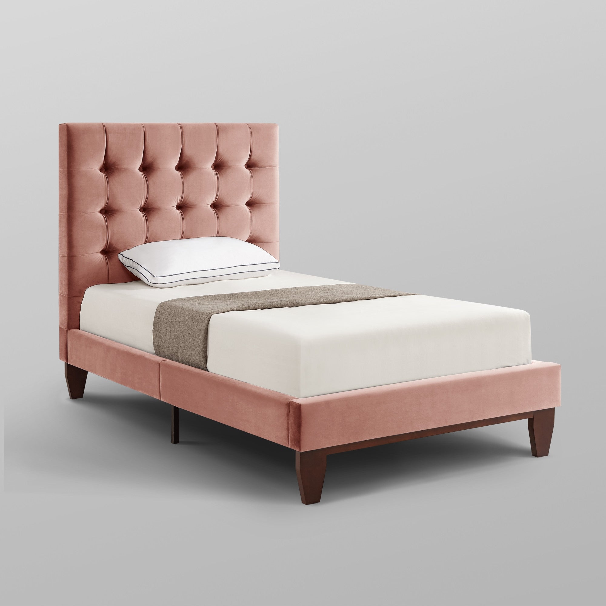 Gray Solid Wood Full Tufted Upholstered Velvet Bed