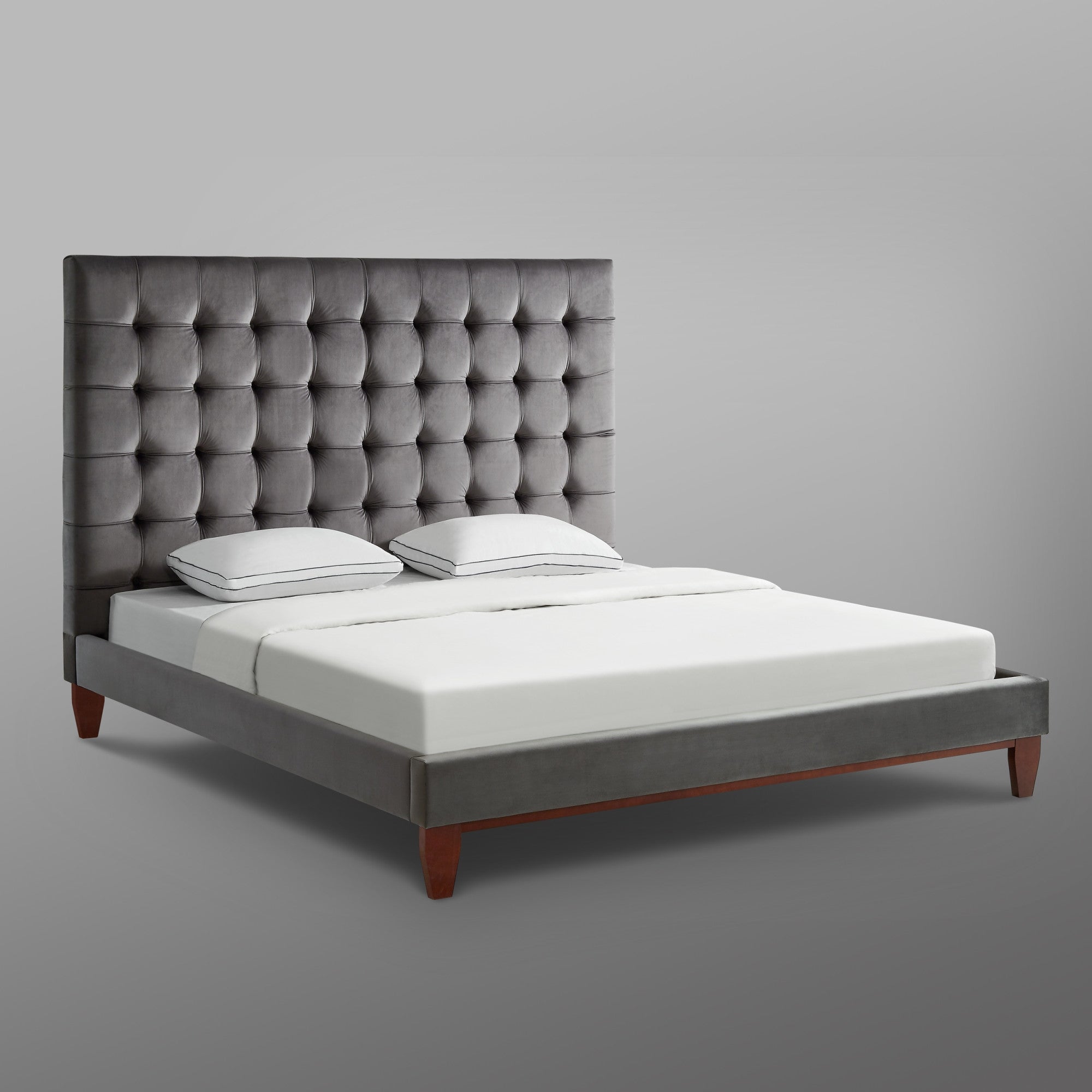 Gray Solid Wood Full Tufted Upholstered Velvet Bed