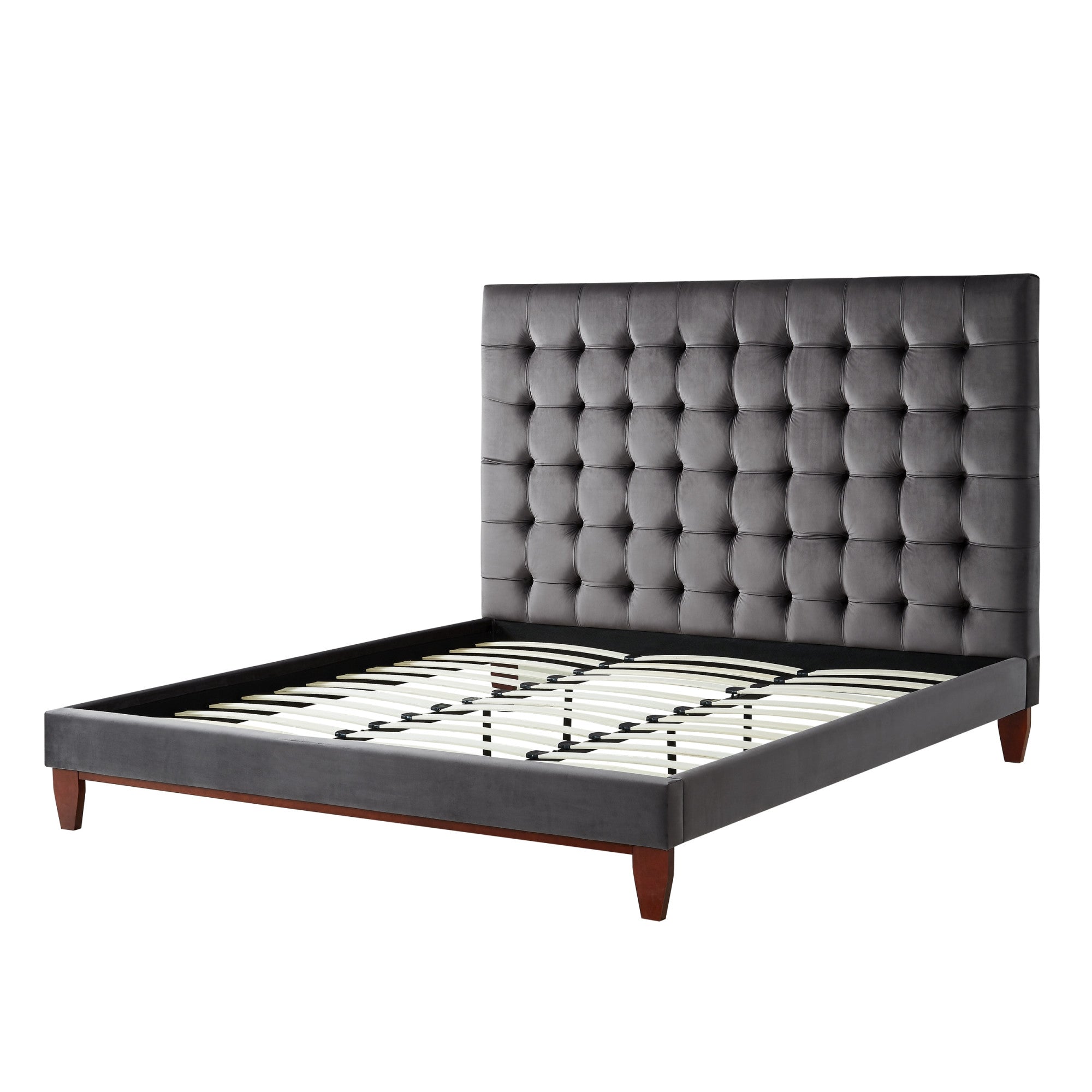 Gray Solid Wood Full Tufted Upholstered Velvet Bed