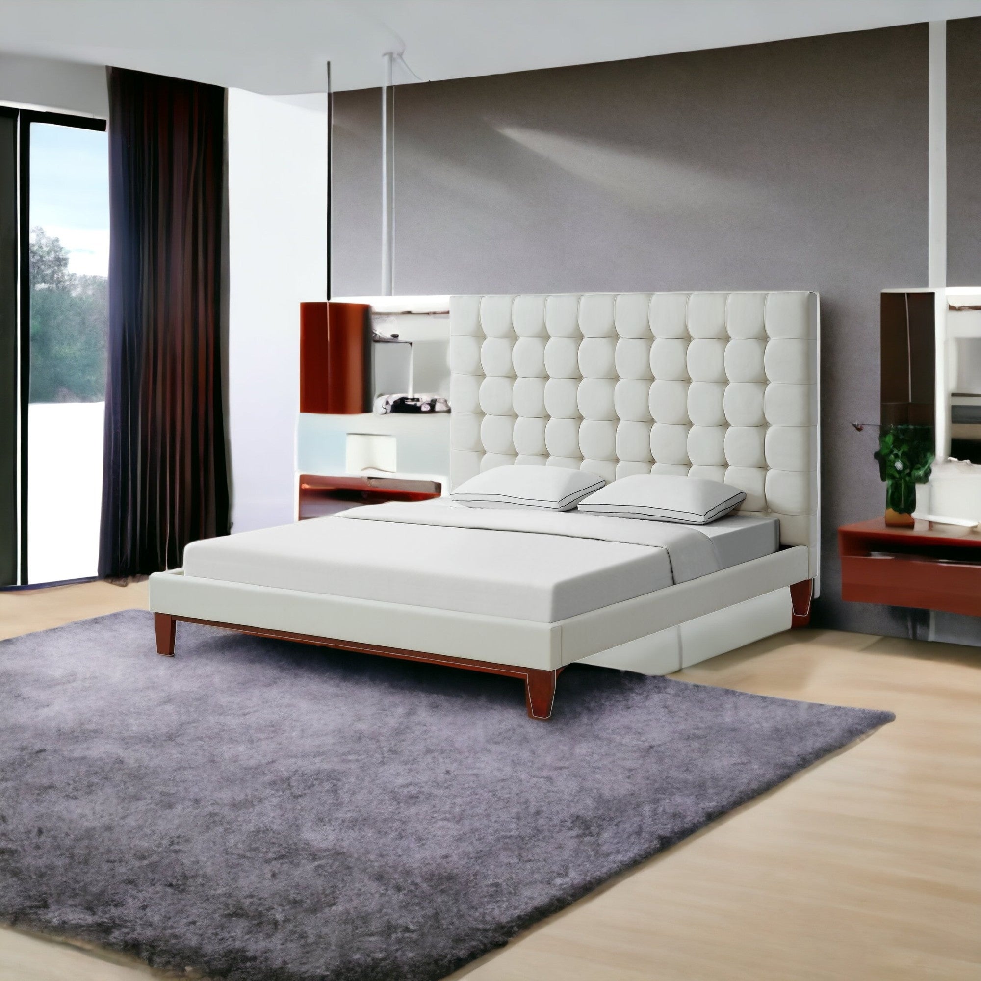 Gray Solid Wood Full Tufted Upholstered Velvet Bed