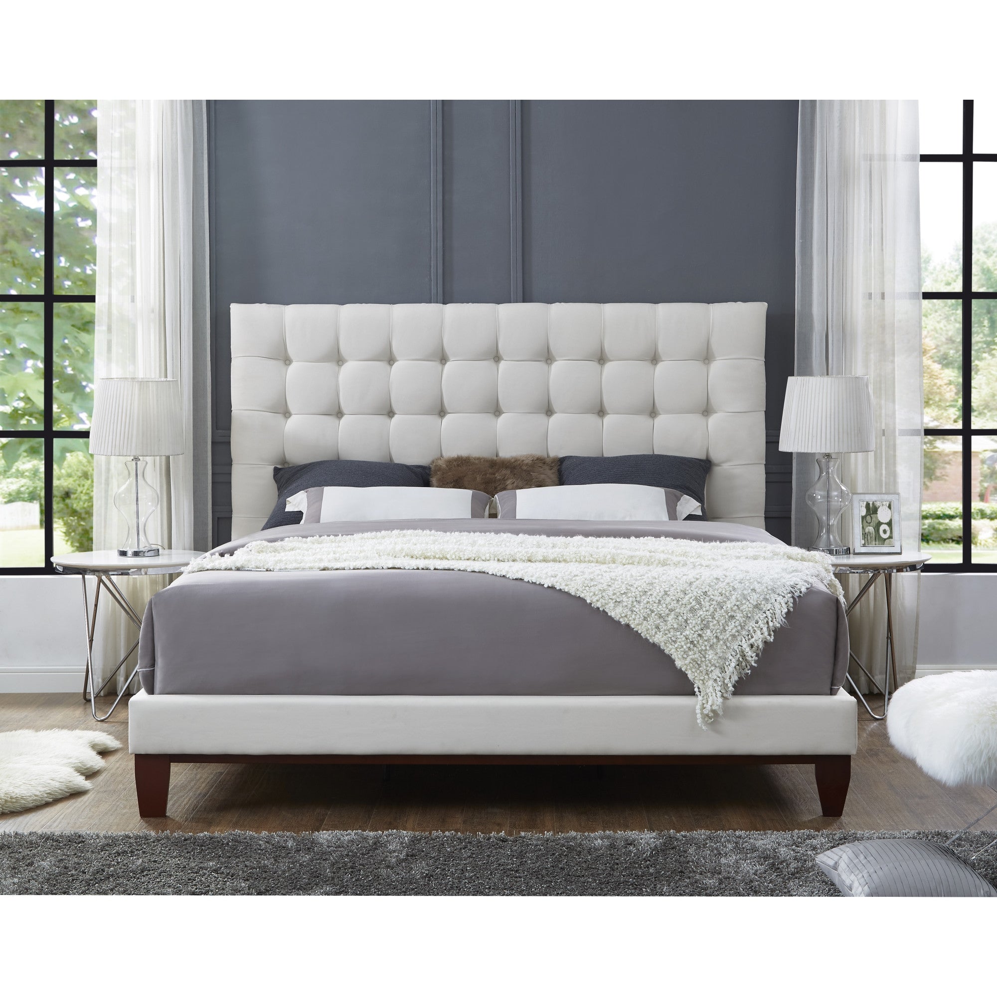 Gray Solid Wood Full Tufted Upholstered Velvet Bed