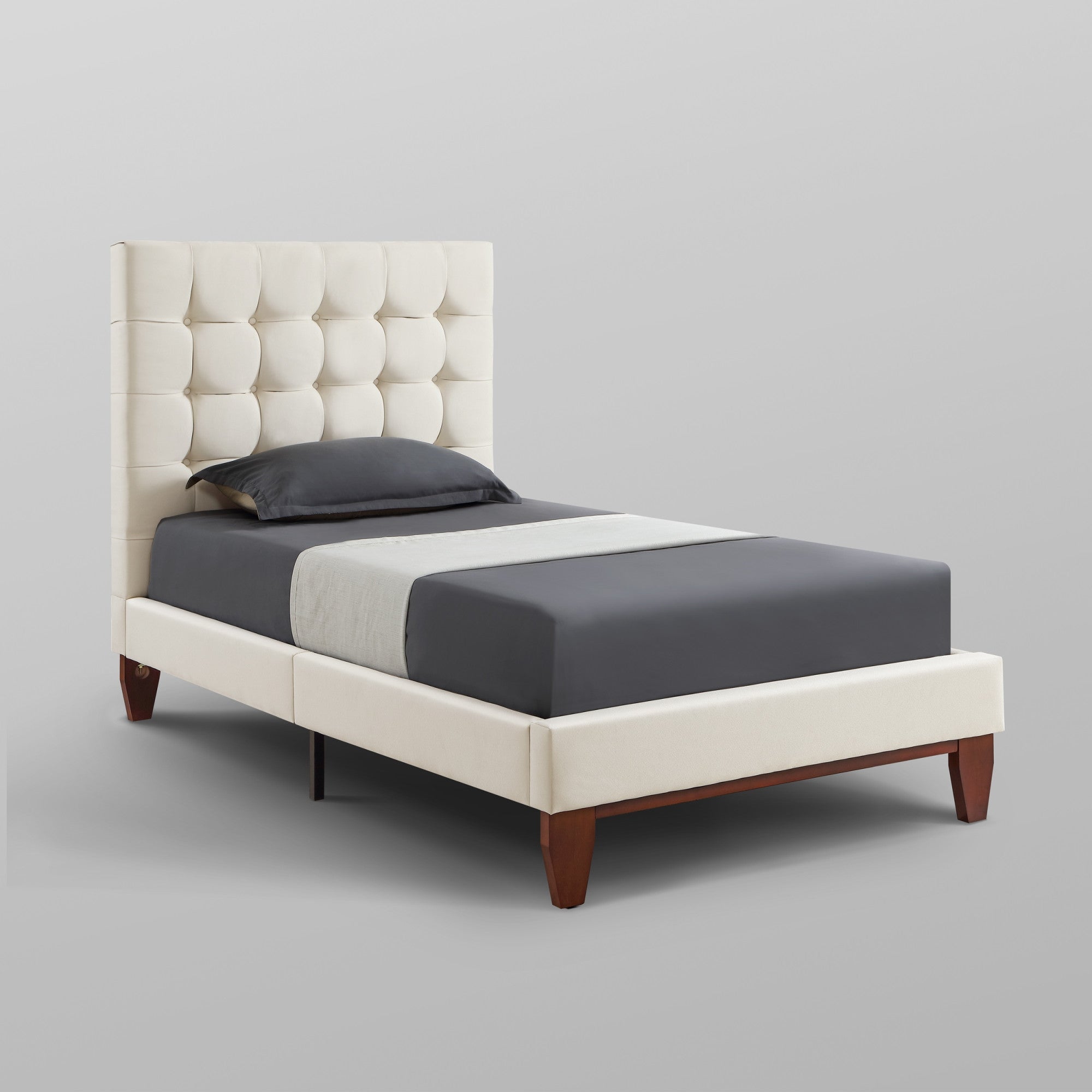 Gray Solid Wood Full Tufted Upholstered Velvet Bed