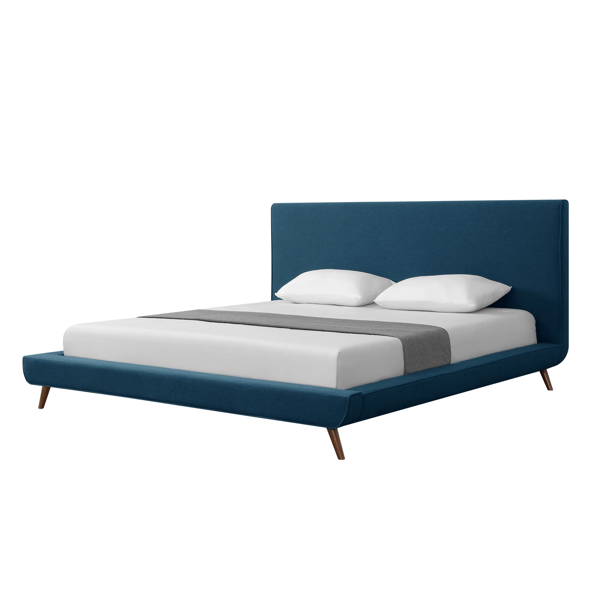 Denim Blue Solid Wood Twin Upholstered Linen Bed