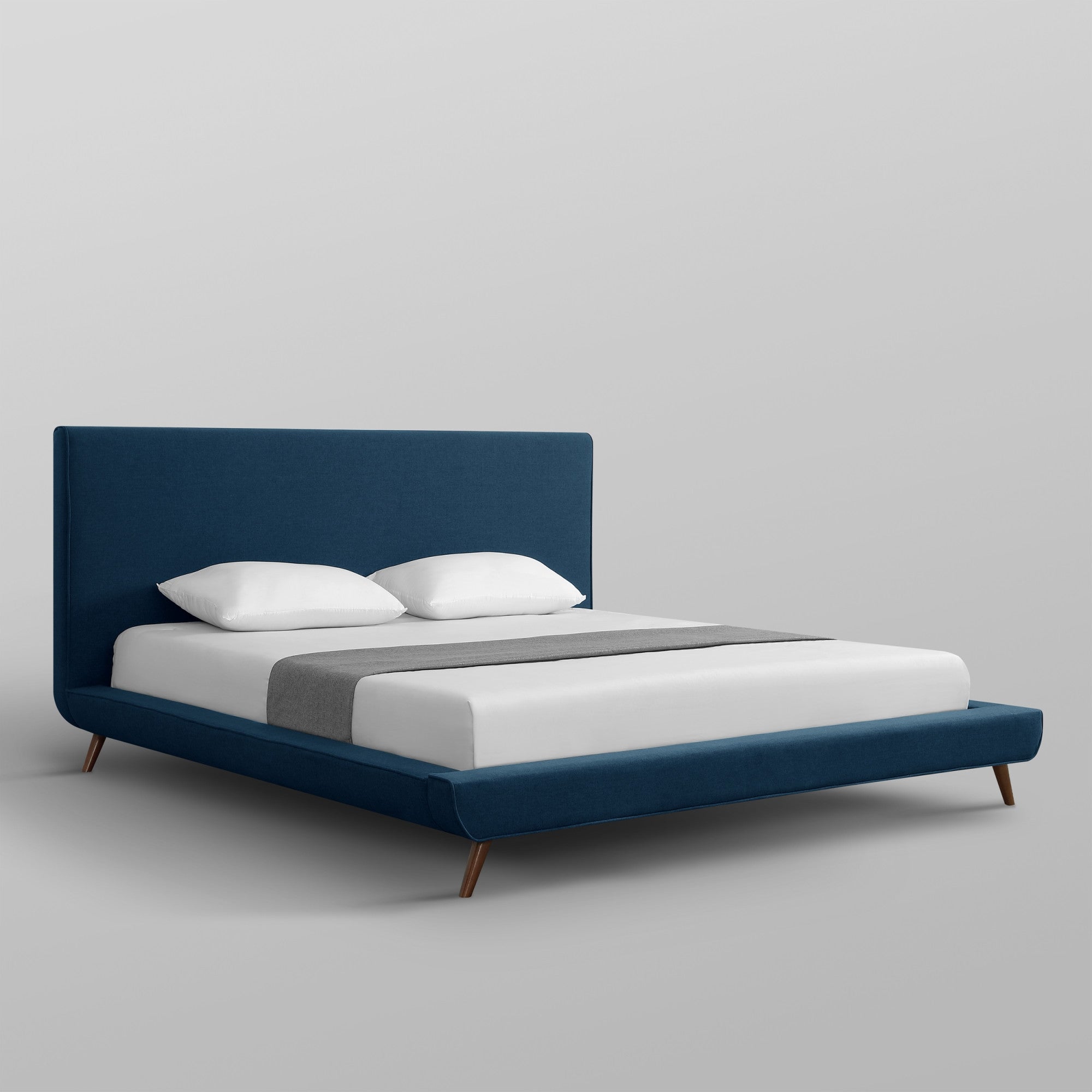 Denim Blue Solid Wood Twin Upholstered Linen Bed