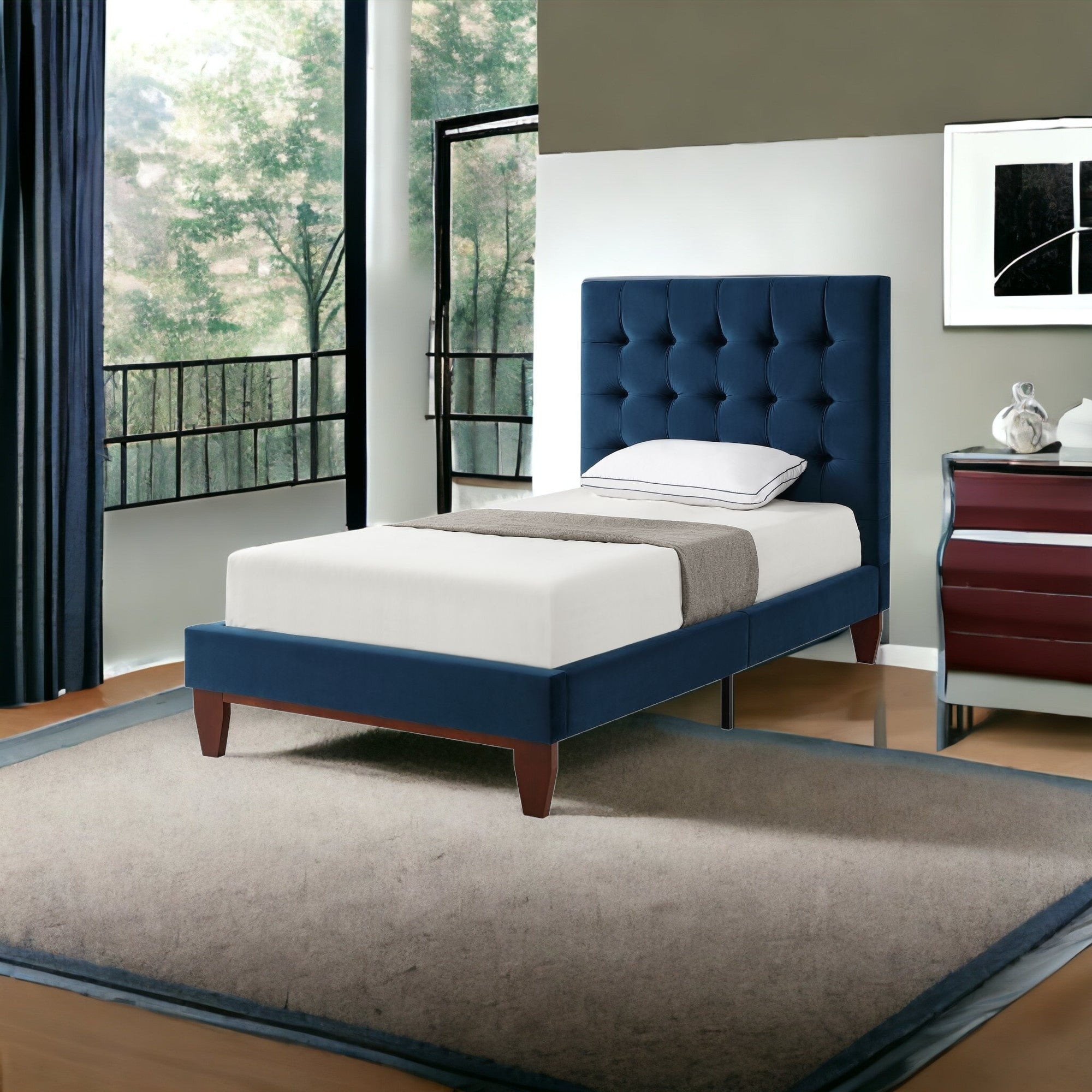 Gray Solid Wood Full Tufted Upholstered Velvet Bed