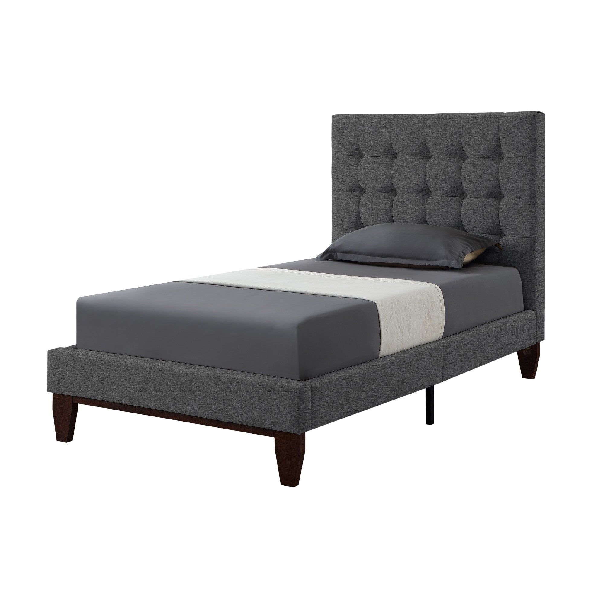 Gray Solid Wood Full Tufted Upholstered Velvet Bed