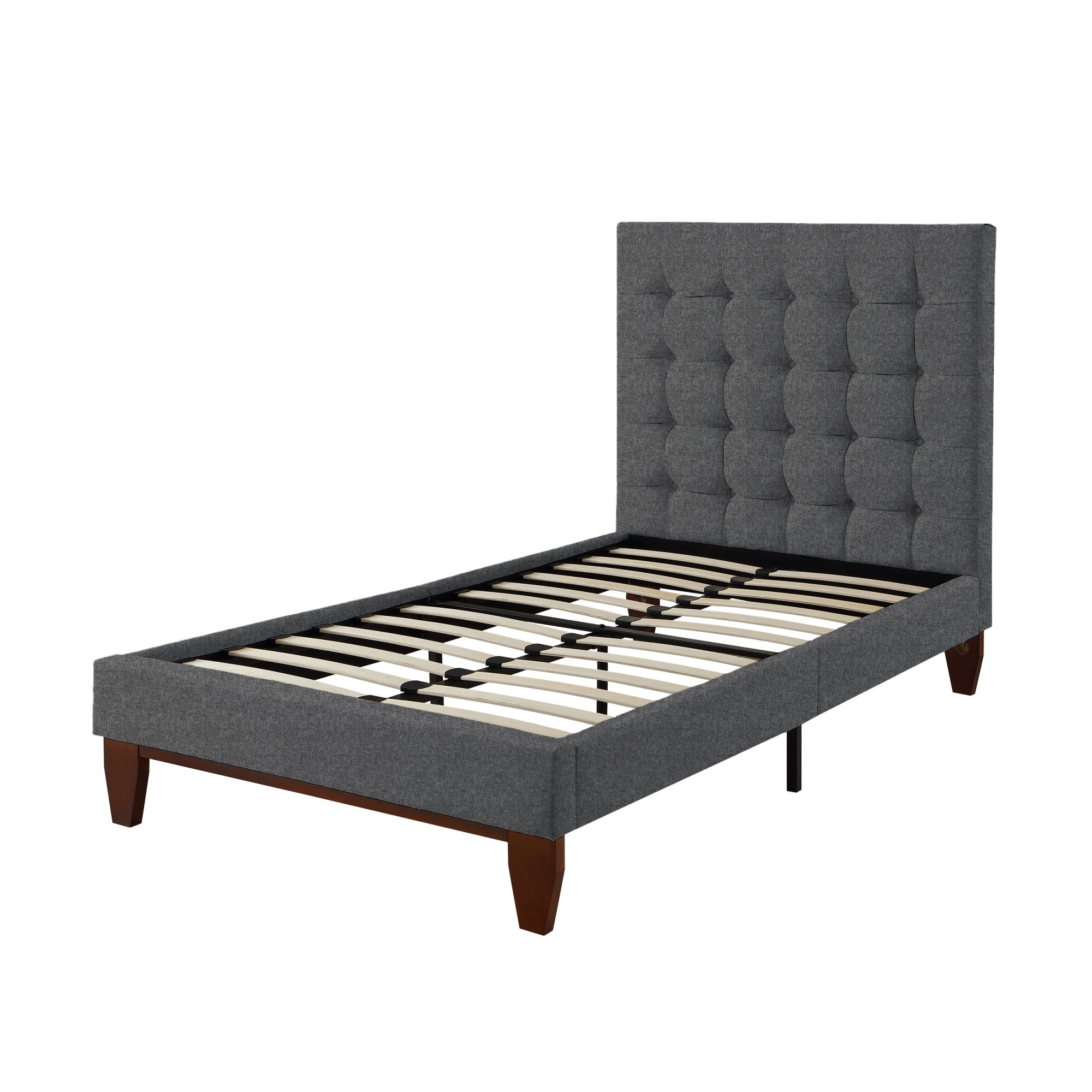 Gray Solid Wood Full Tufted Upholstered Velvet Bed