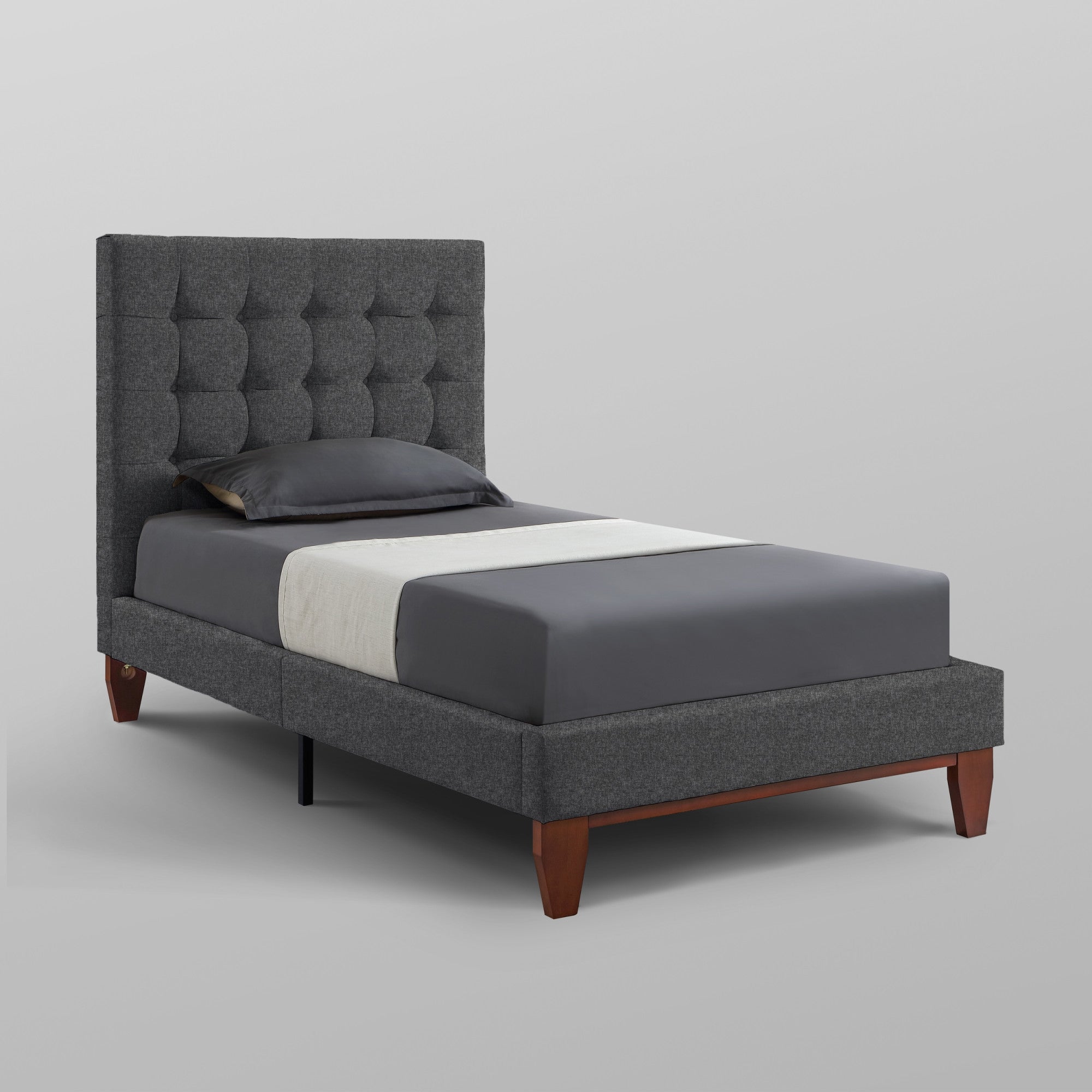 Gray Solid Wood Full Tufted Upholstered Velvet Bed