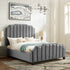 Black Solid Wood King Tufted Upholstered Velvet Bed with Nailhead Trim