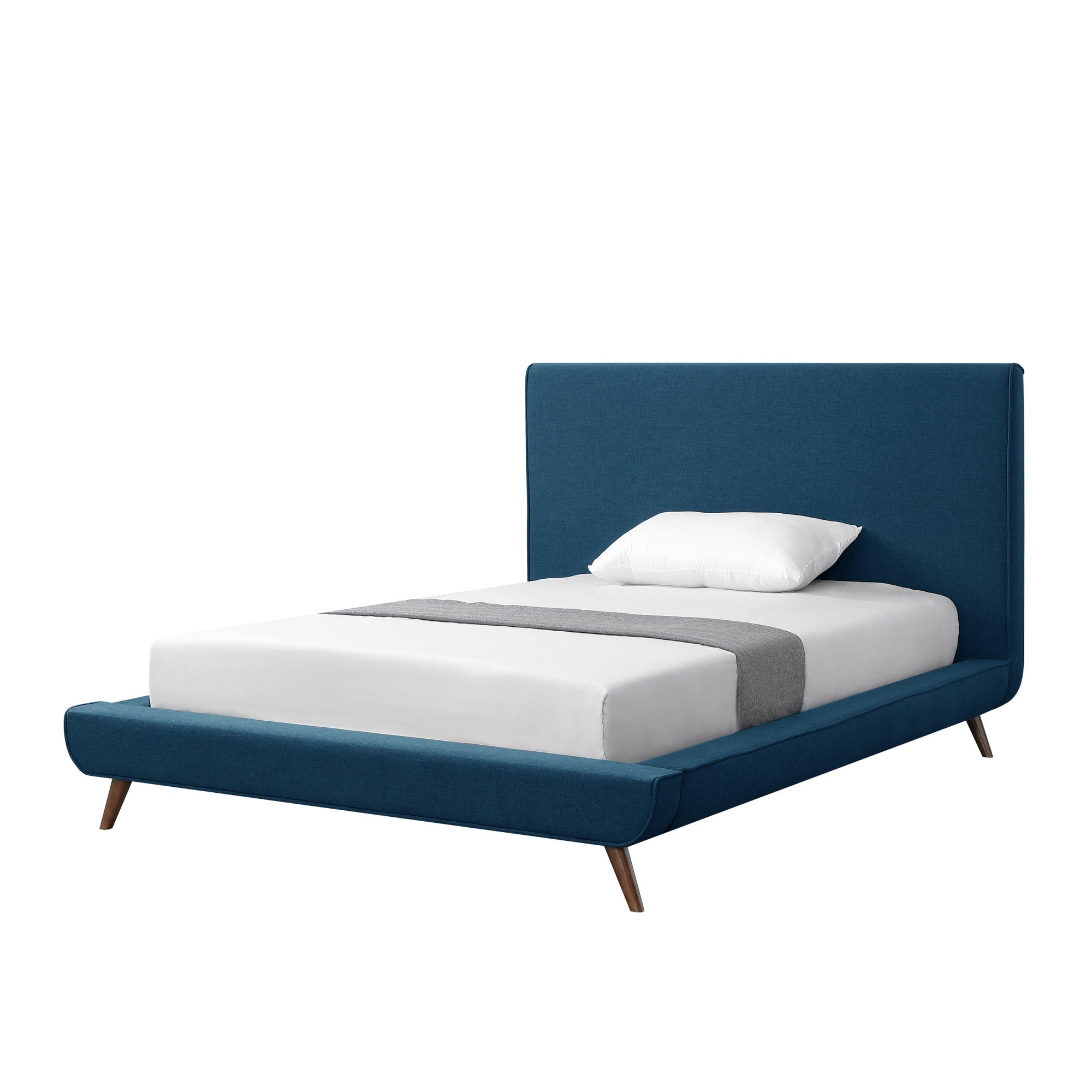 Denim Blue Solid Wood Twin Upholstered Linen Bed