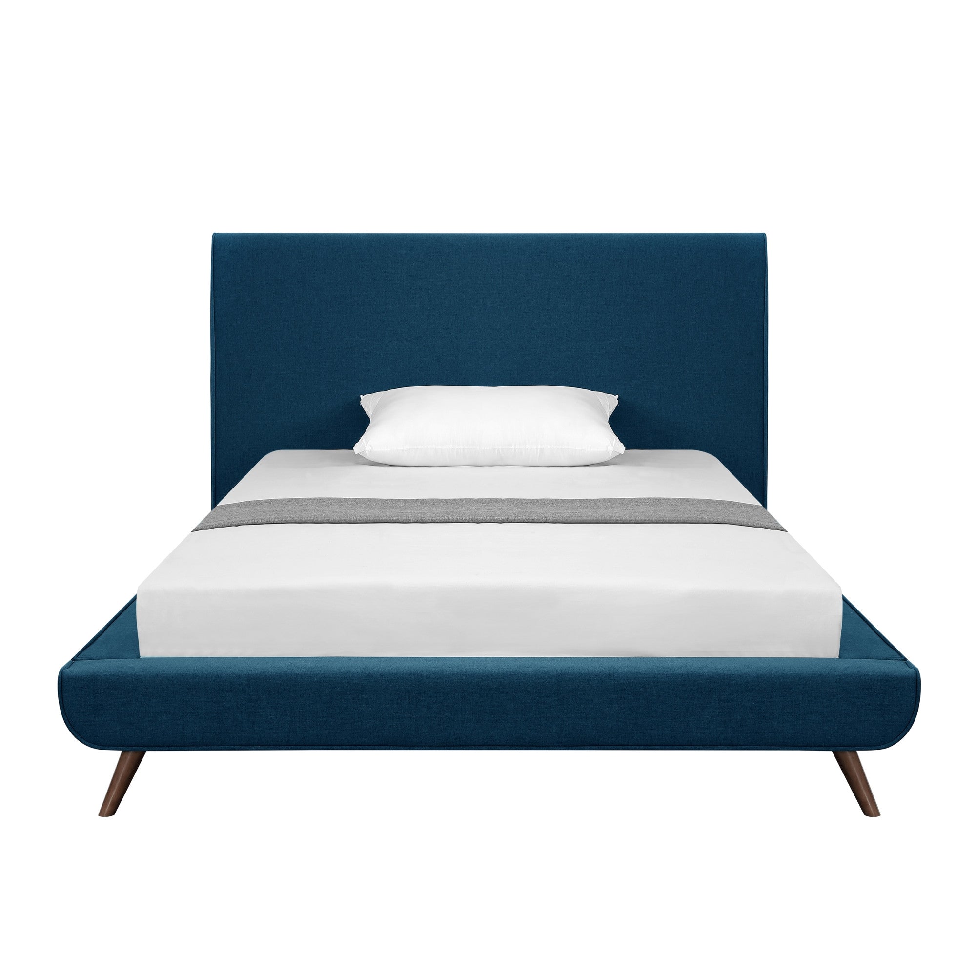 Denim Blue Solid Wood Twin Upholstered Linen Bed