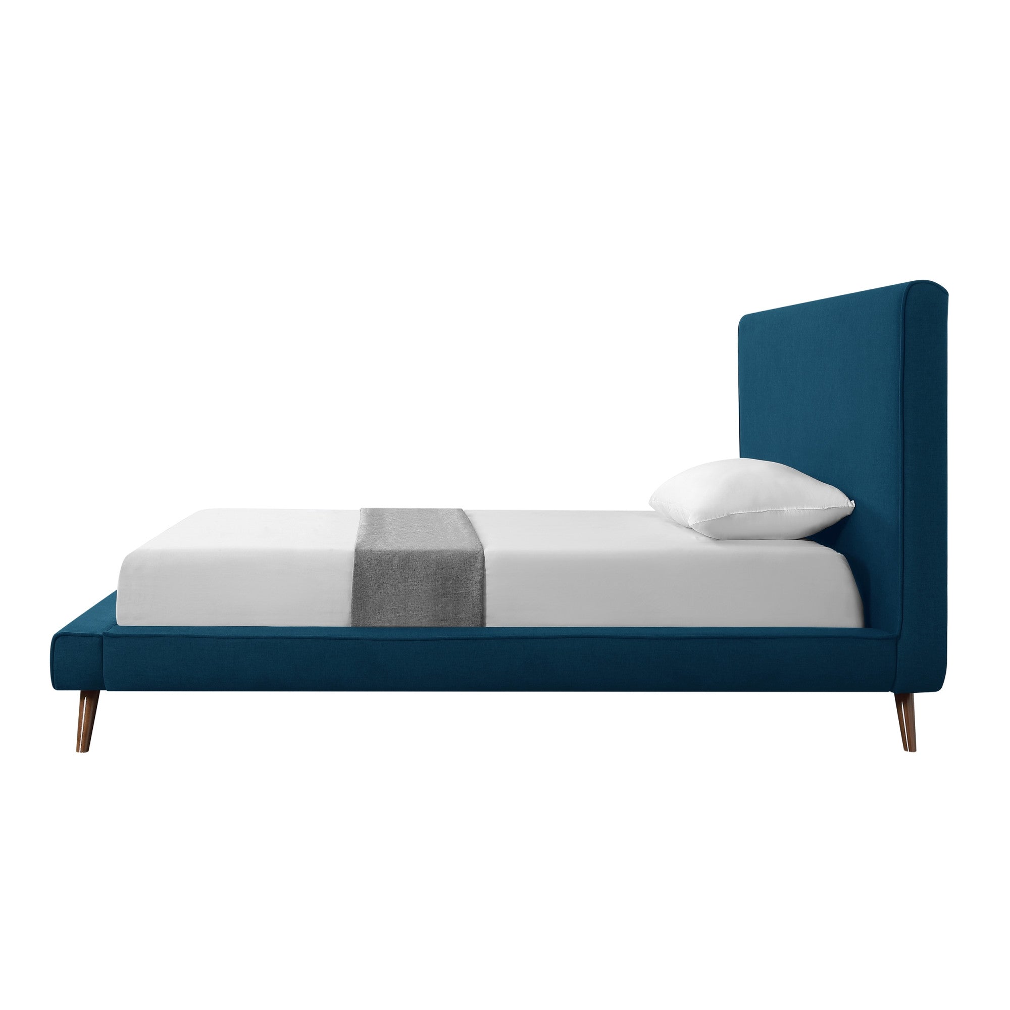 Denim Blue Solid Wood Twin Upholstered Linen Bed