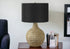 25" Brown Geometric Table Lamp With Black Drum Shade