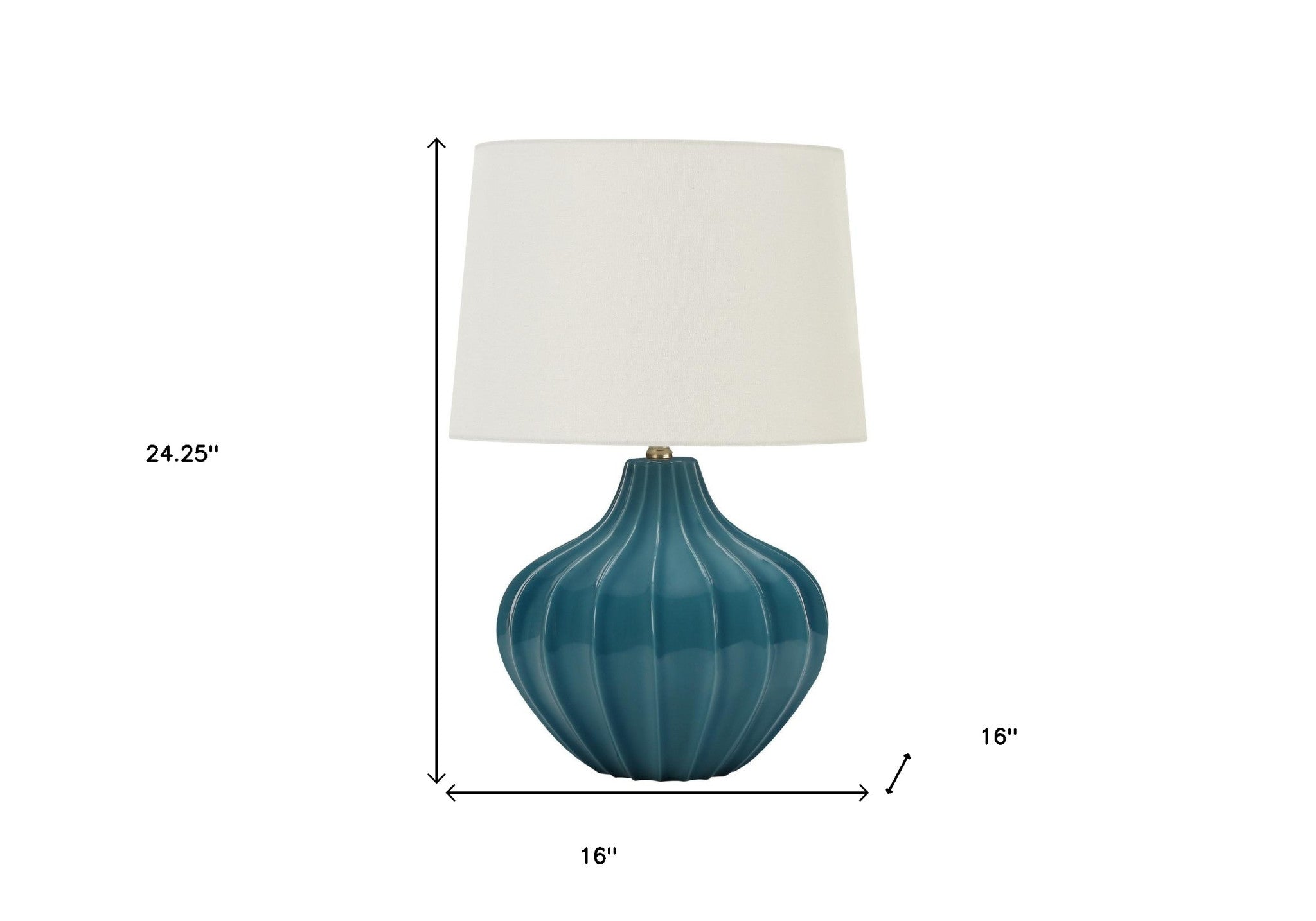 24" Blue Ceramic Gourd Table Lamp With Cream Empire Shade